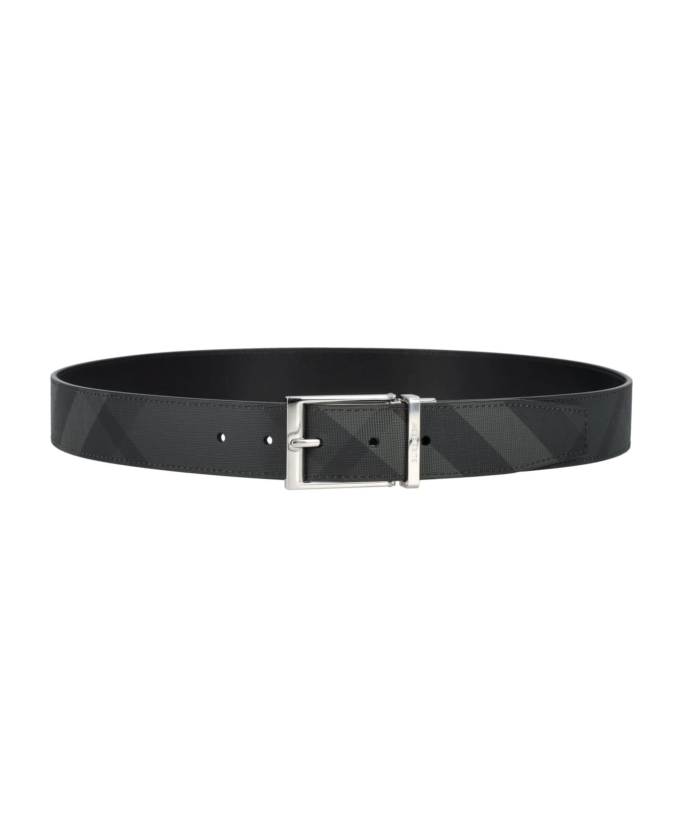 Burberry London Check And Leather Reversible Belt - CHARCOAL/SILVER