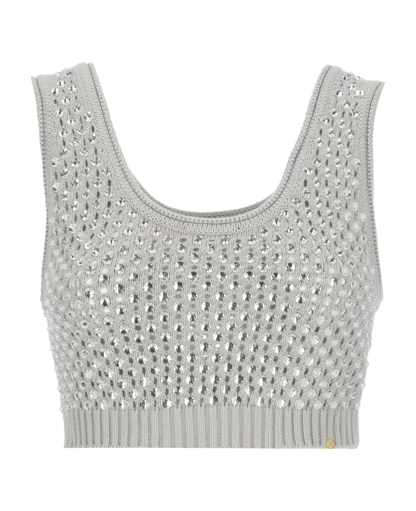 Elisabetta Franchi Knitted Top With Strass - Grey タンクトップ
