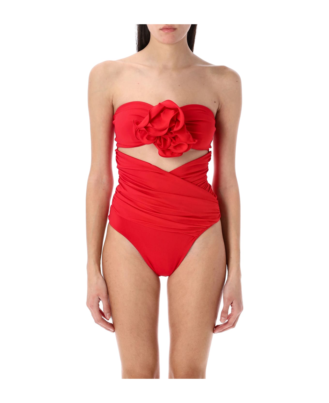 Magda Butrym Swimsuit Bustier Rose Side - RED
