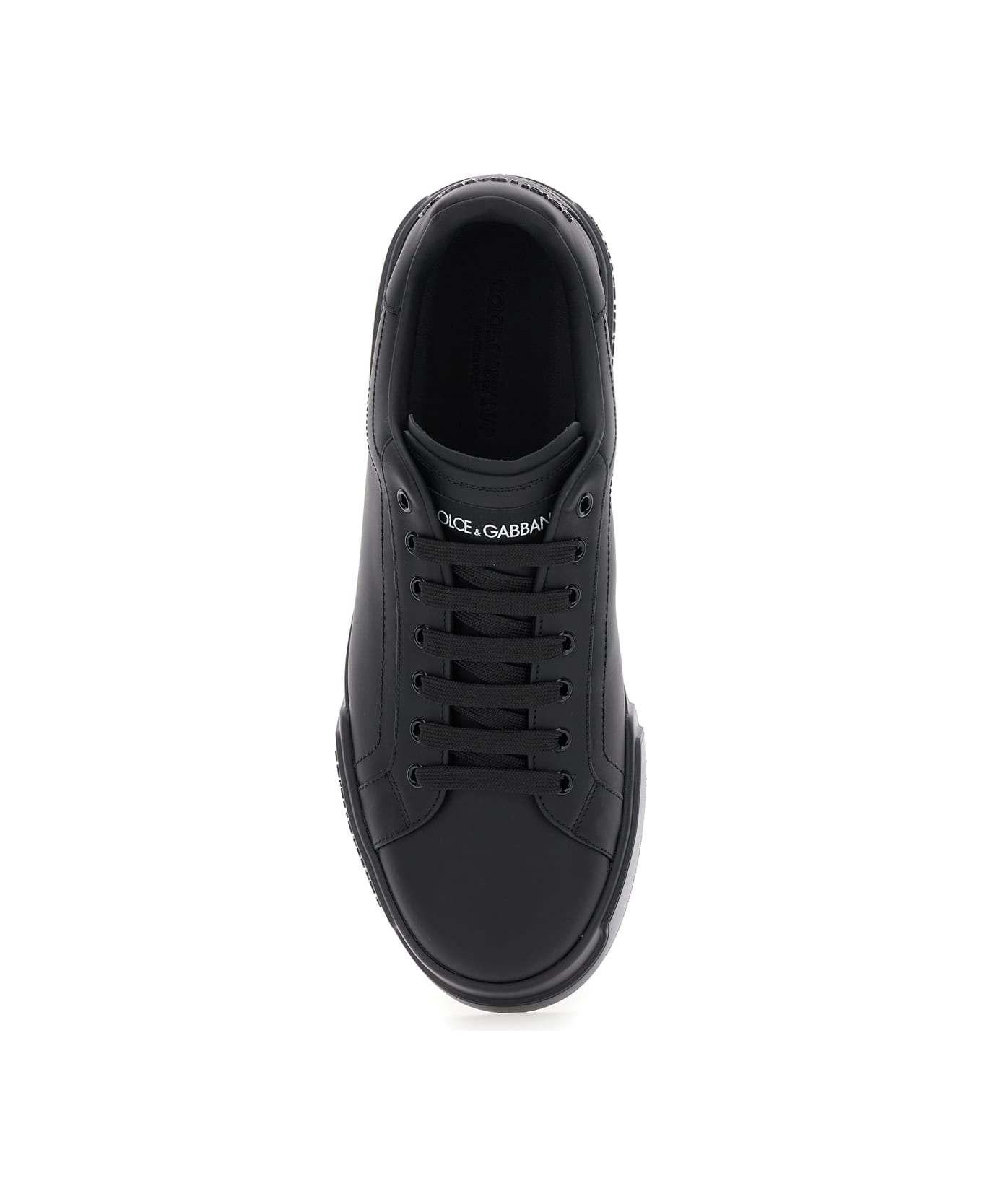 Dolce & Gabbana 'portofino Light' Black Sneakers With Logo Patch On The Tongue And Tonal Logo Lettering On The Heel In Leather Man - Black