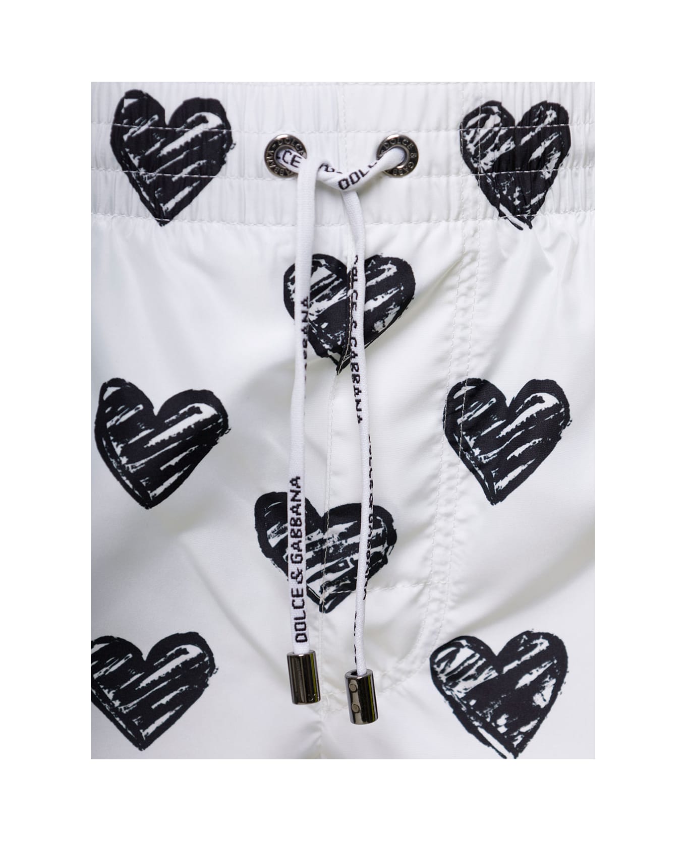Dolce motif & Gabbana White Short Swim Trunk With All-over Heart Print Man Dolce motif & Gabbana - White