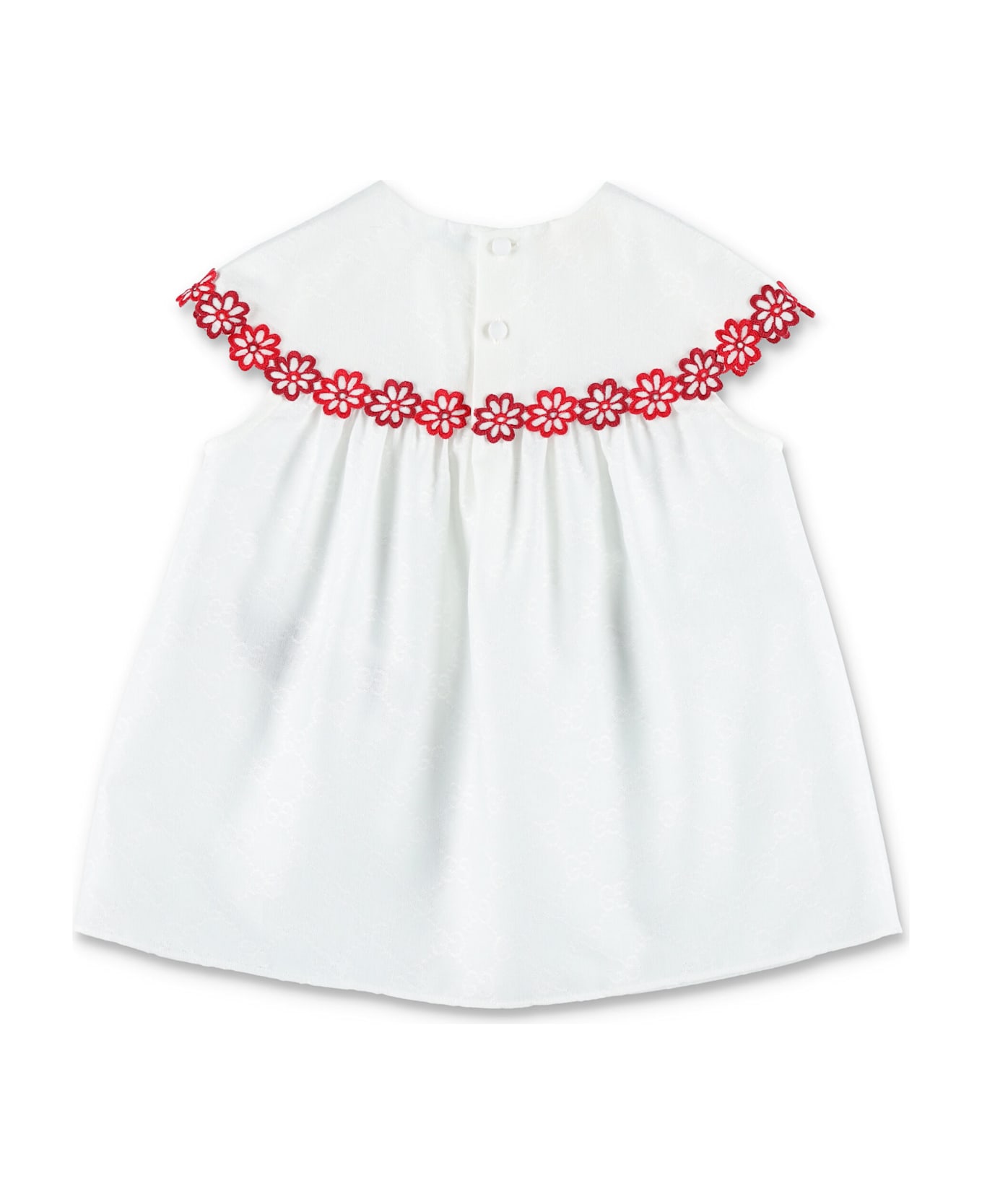 Gucci Baby Embroidered Cotton Dress - WHITE/RED