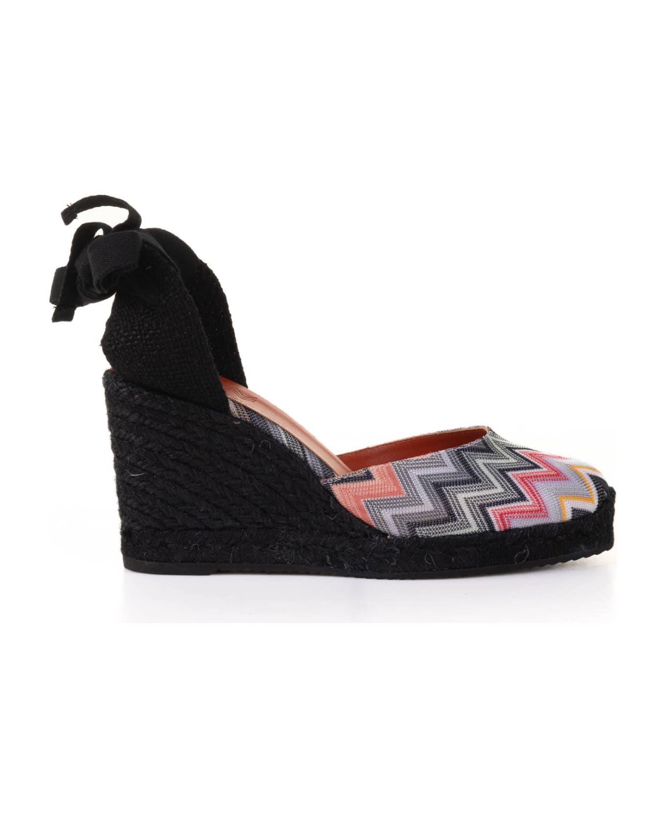 Missoni Espadrilles In Chevron Fabric With Wedge And Ankle Laces - BLACK