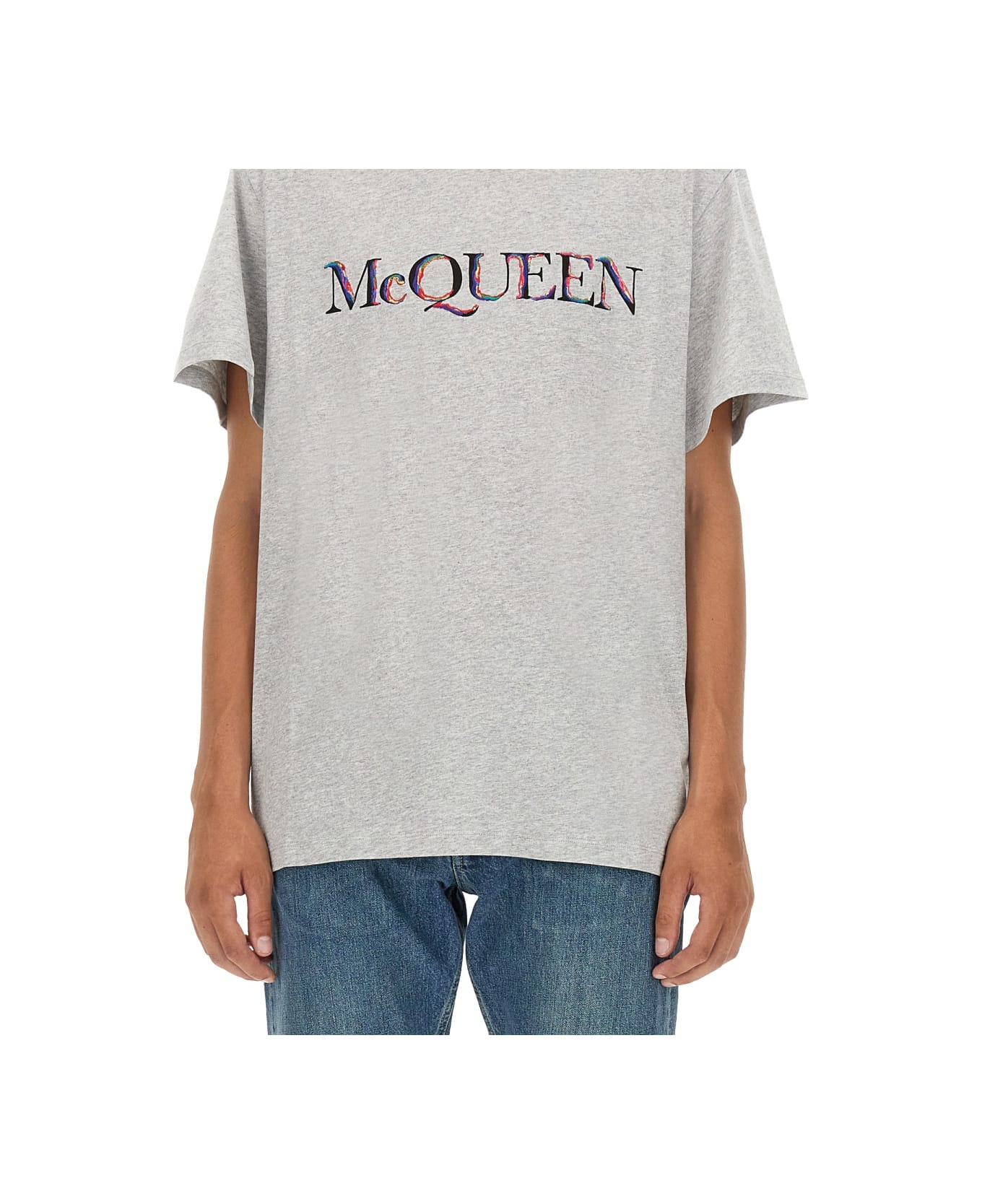 Alexander McQueen T-shirt With Logo - Light Pale Grey Mix シャツ