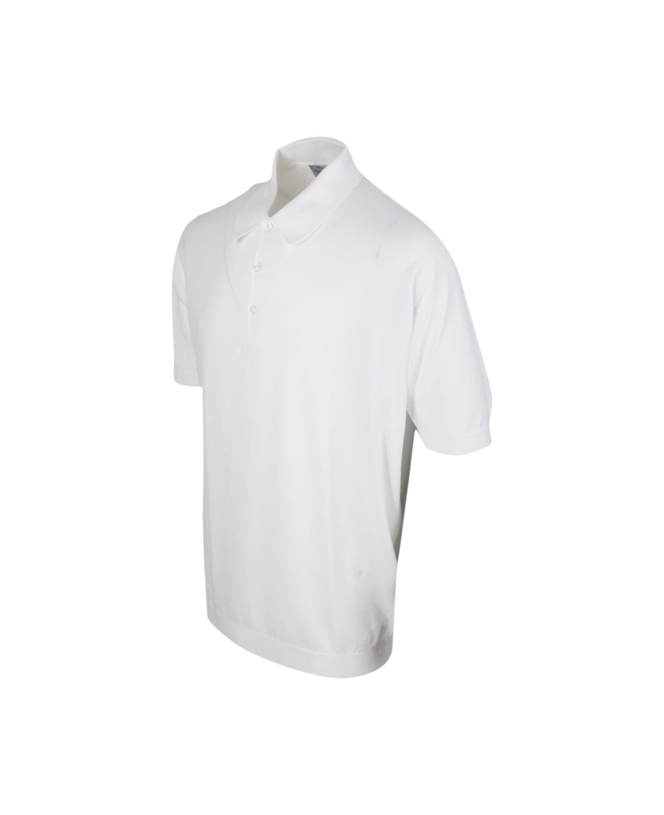 John Smedley Short-sleeved Polo Shirt In Extra-fine Cotton Thread With Three Buttons - White ポロシャツ