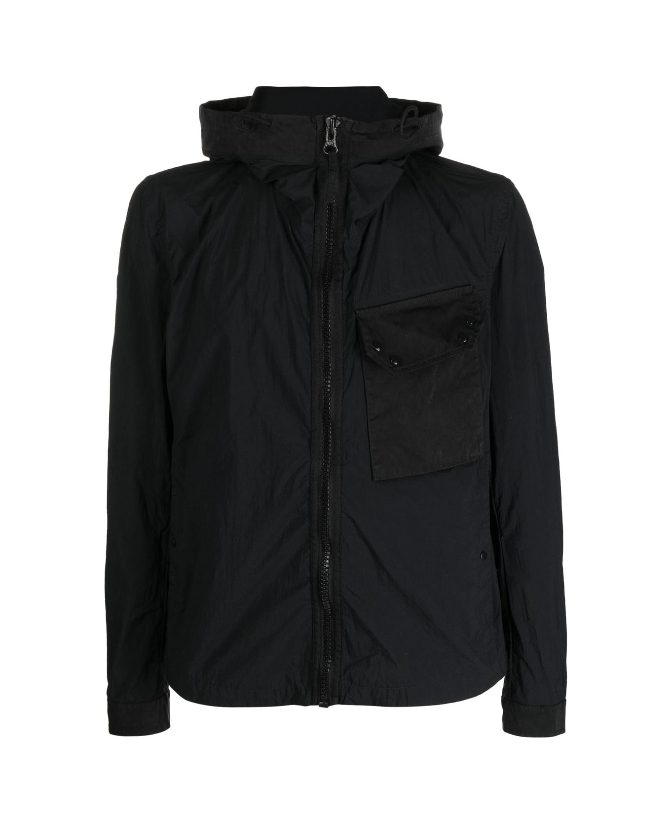 Ten C Hooded Zip-up Jacket In Black Technical Fabric Man - Black