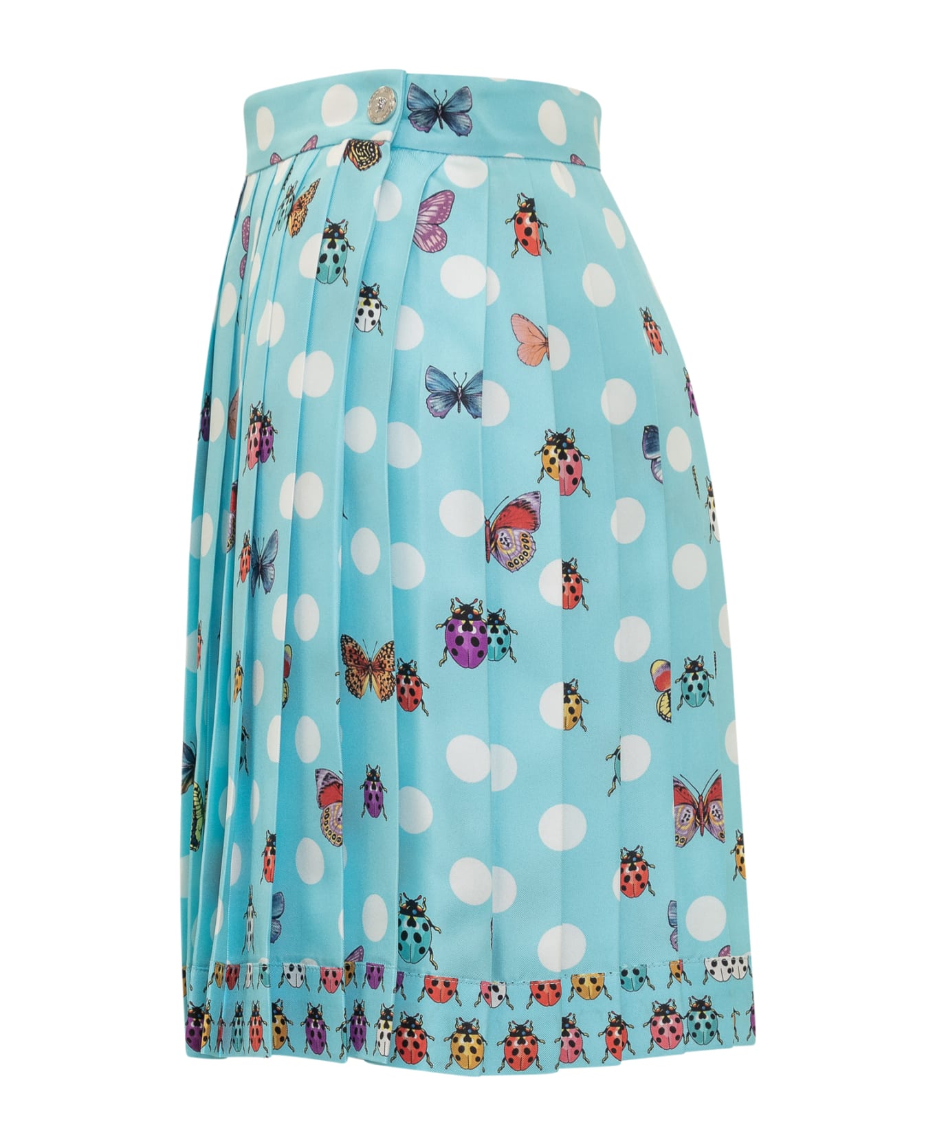 Versace Butterflies Pleated Silk Skirt - LIGHT BLUE POIS