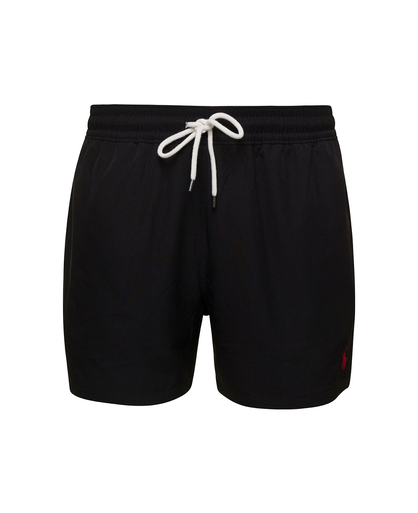 Ralph Lauren Black Swim Trunks With Embroidered Logo And Logo Patch In Nylon Man - BLACK