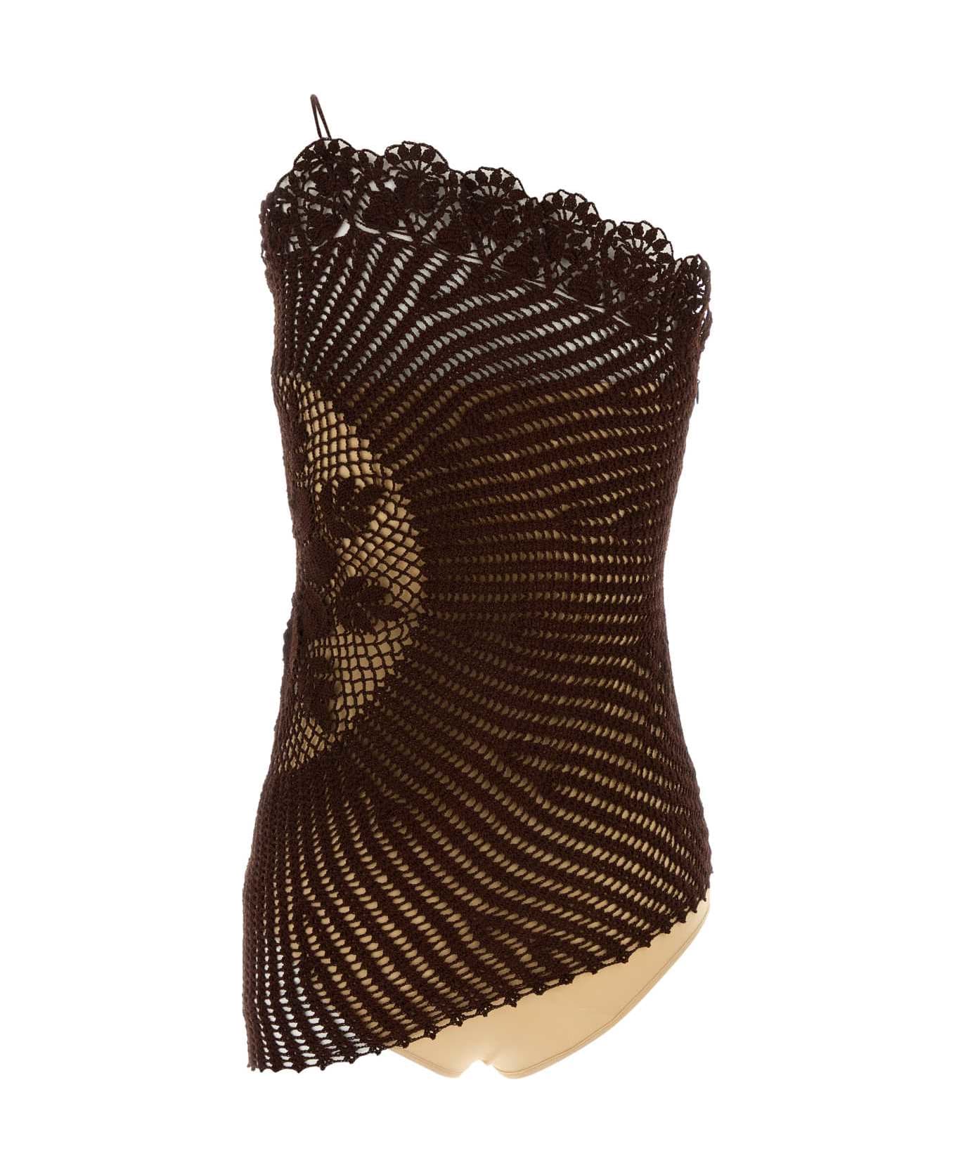Magda Butrym Brown Crochet Top - BROWN