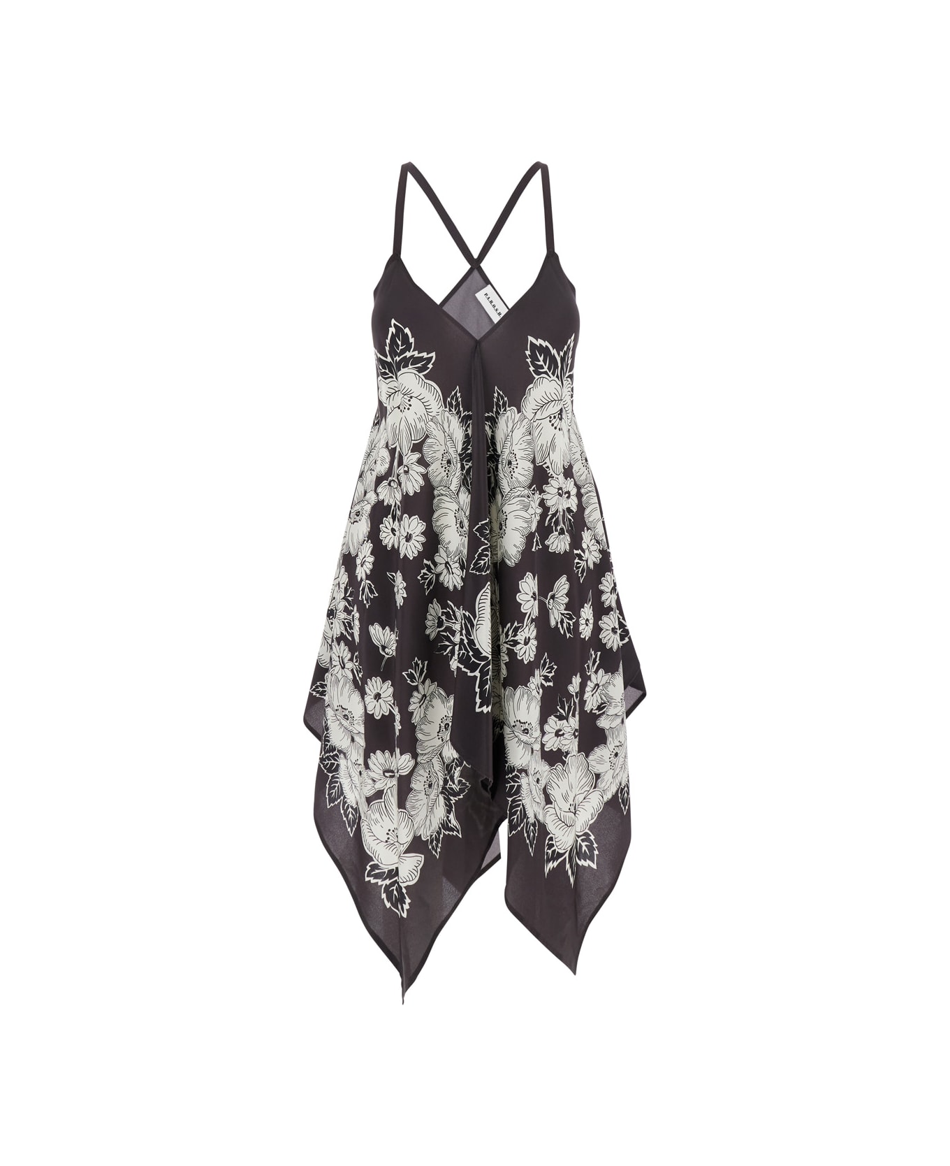 Parosh White And Black Blouse With Thin Shoulder Straps And All-over Floral Motif In Silk Woman - Multicolor