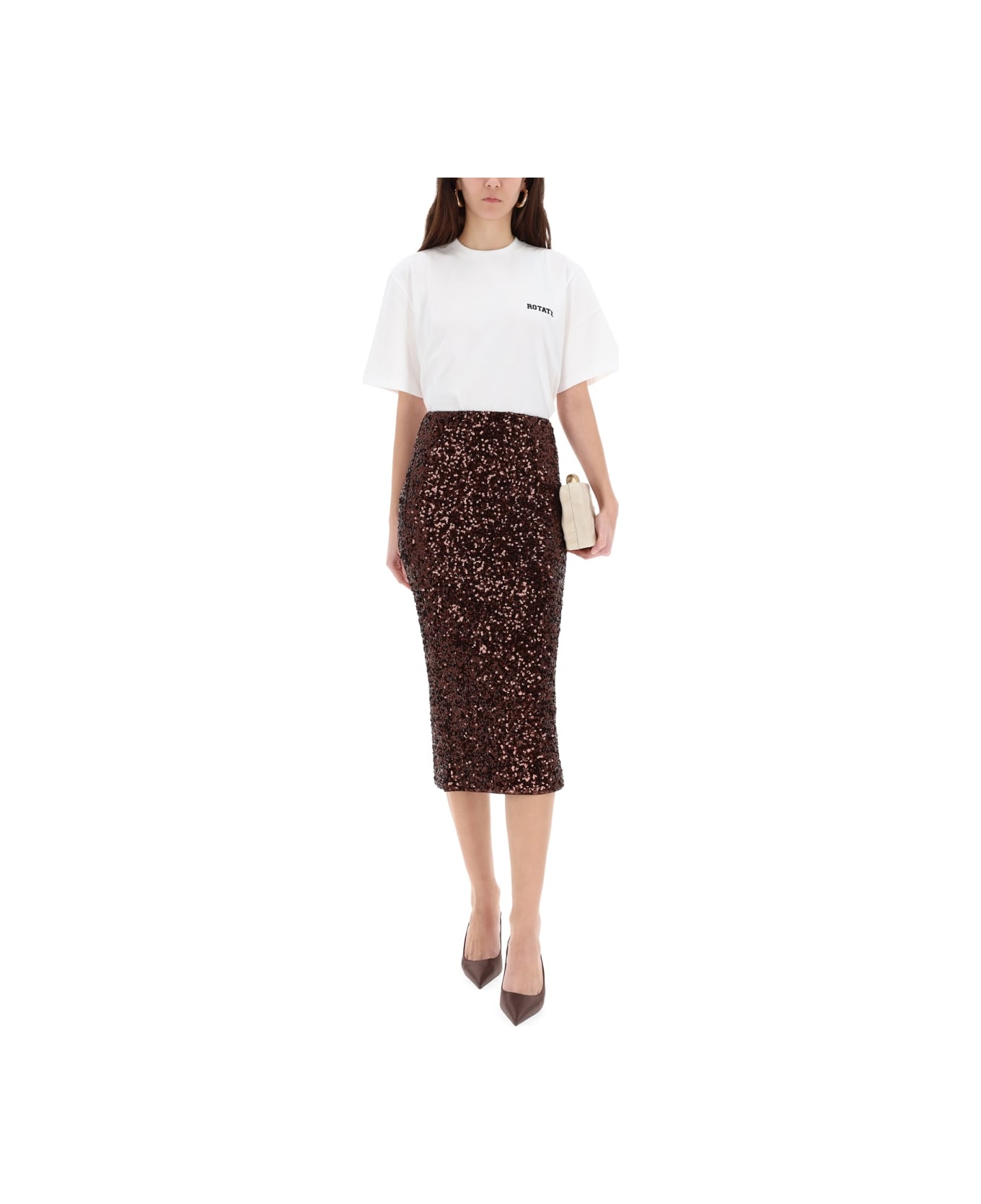 Rotate by Birger Christensen Midi Skirt With Sequins - BROWN