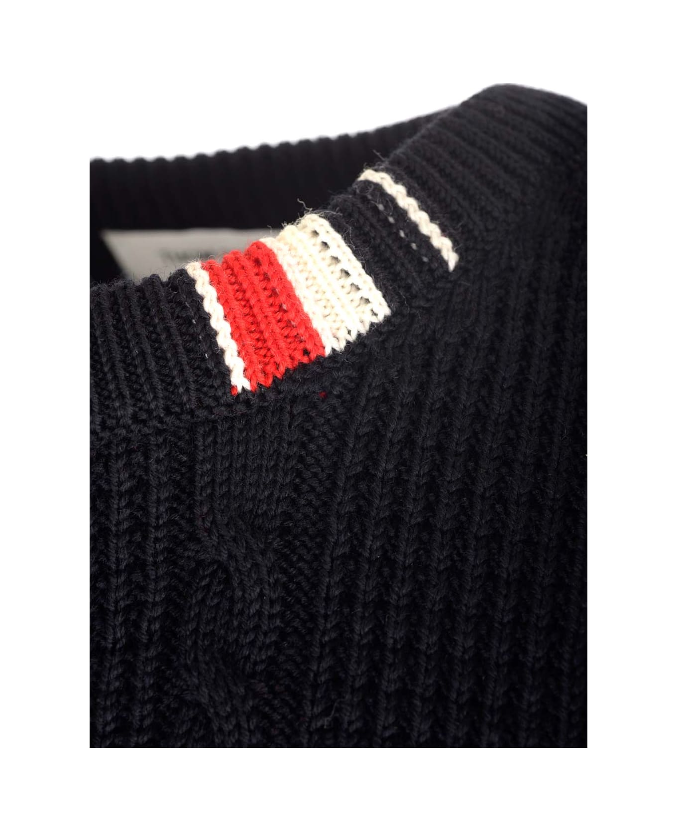 Thom Browne Blue Wool Sweater With Cables - Navy ニットウェア