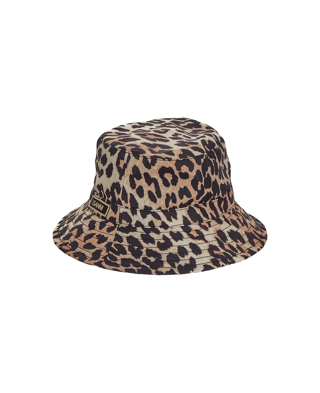 Ganni Leopard Print Bucket Hat - Brown