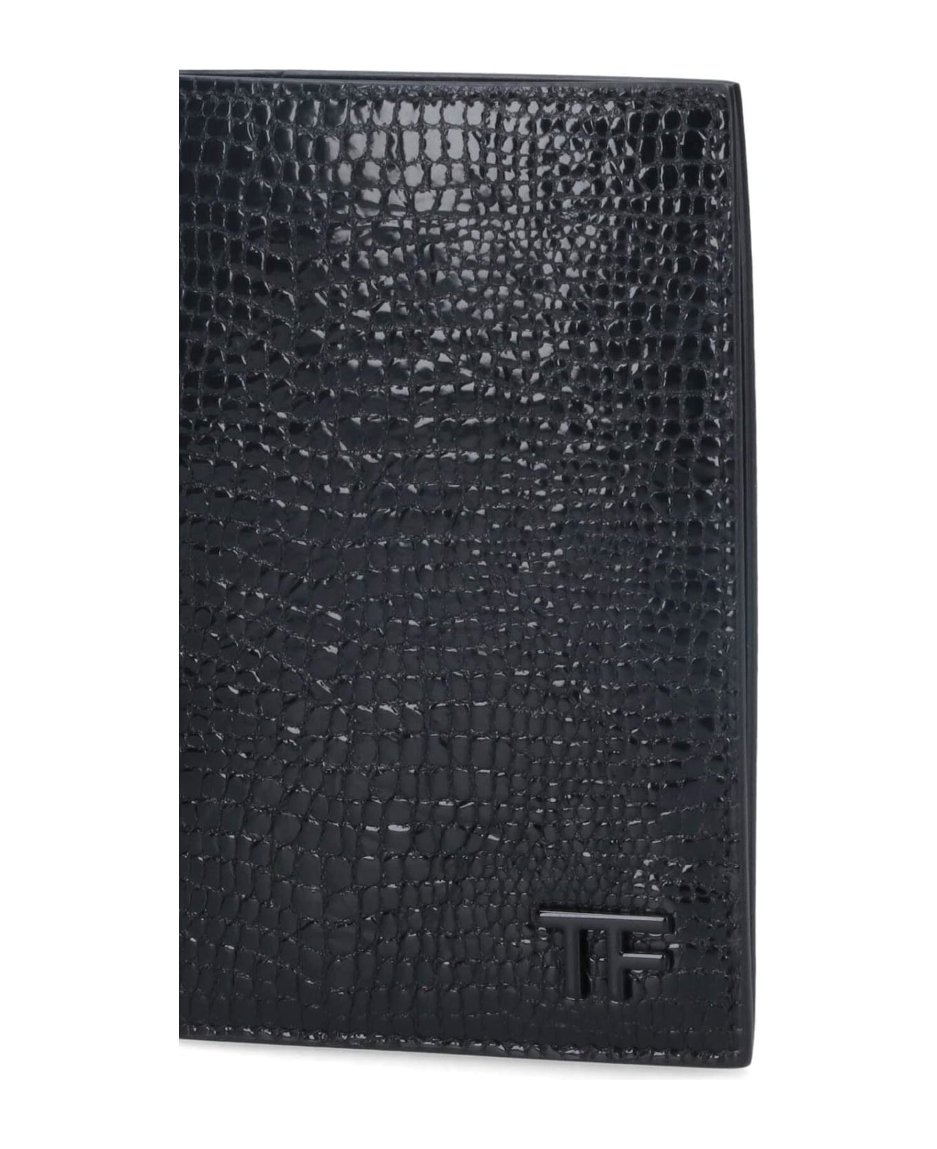 Tom Ford Croc Print Card Holder - Black  