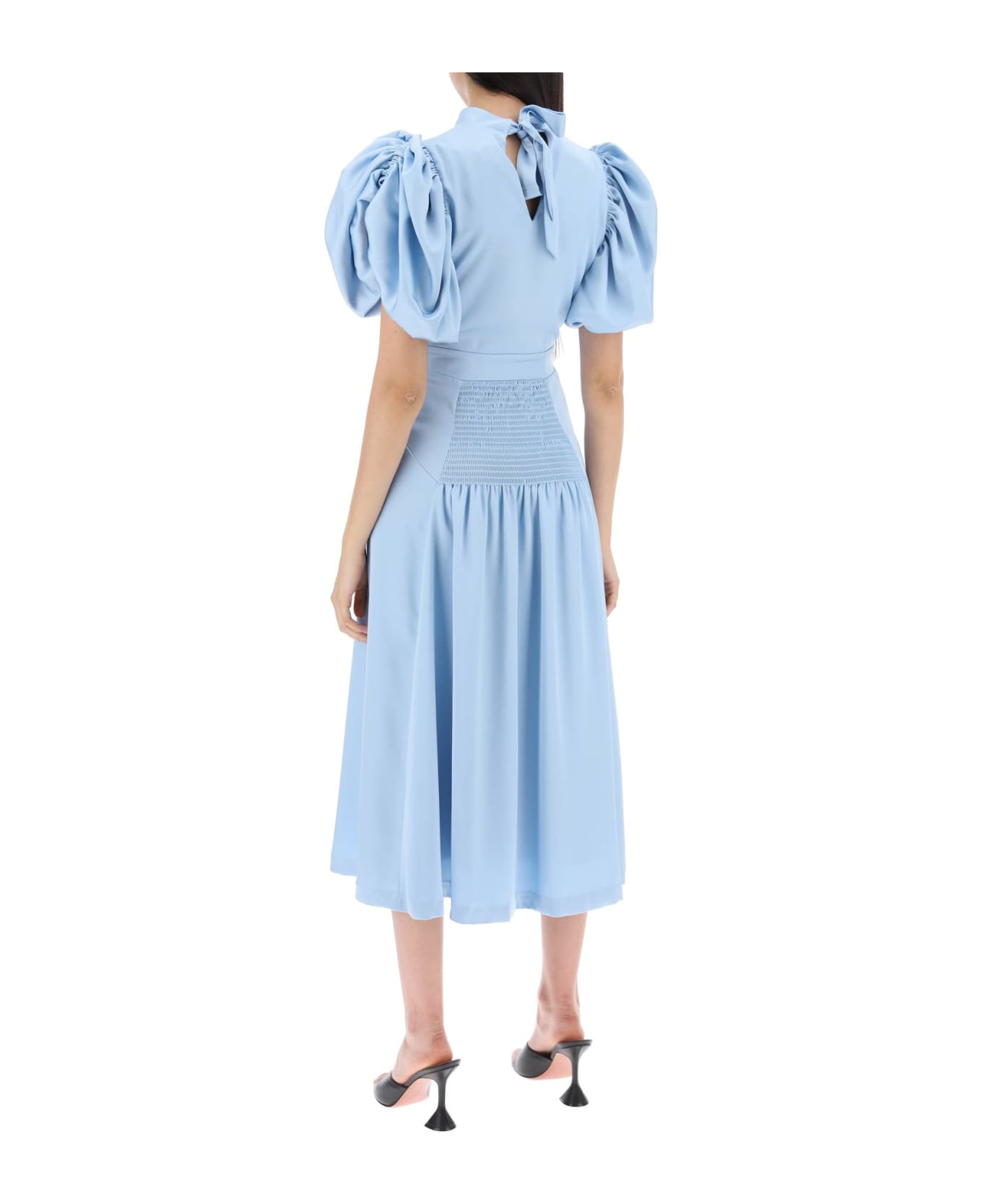 Rotate by Birger Christensen Midi Satin Dress With Balloon Sleeves - Placid Blue (Light blue)