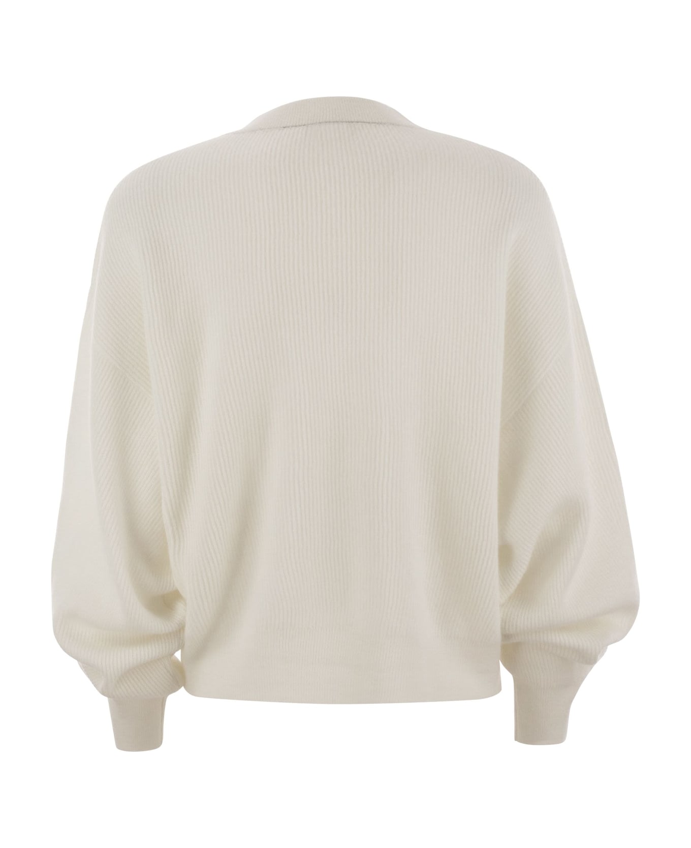 Brunello Cucinelli Alpaca And Cotton Rib Sweater With Moniline - White