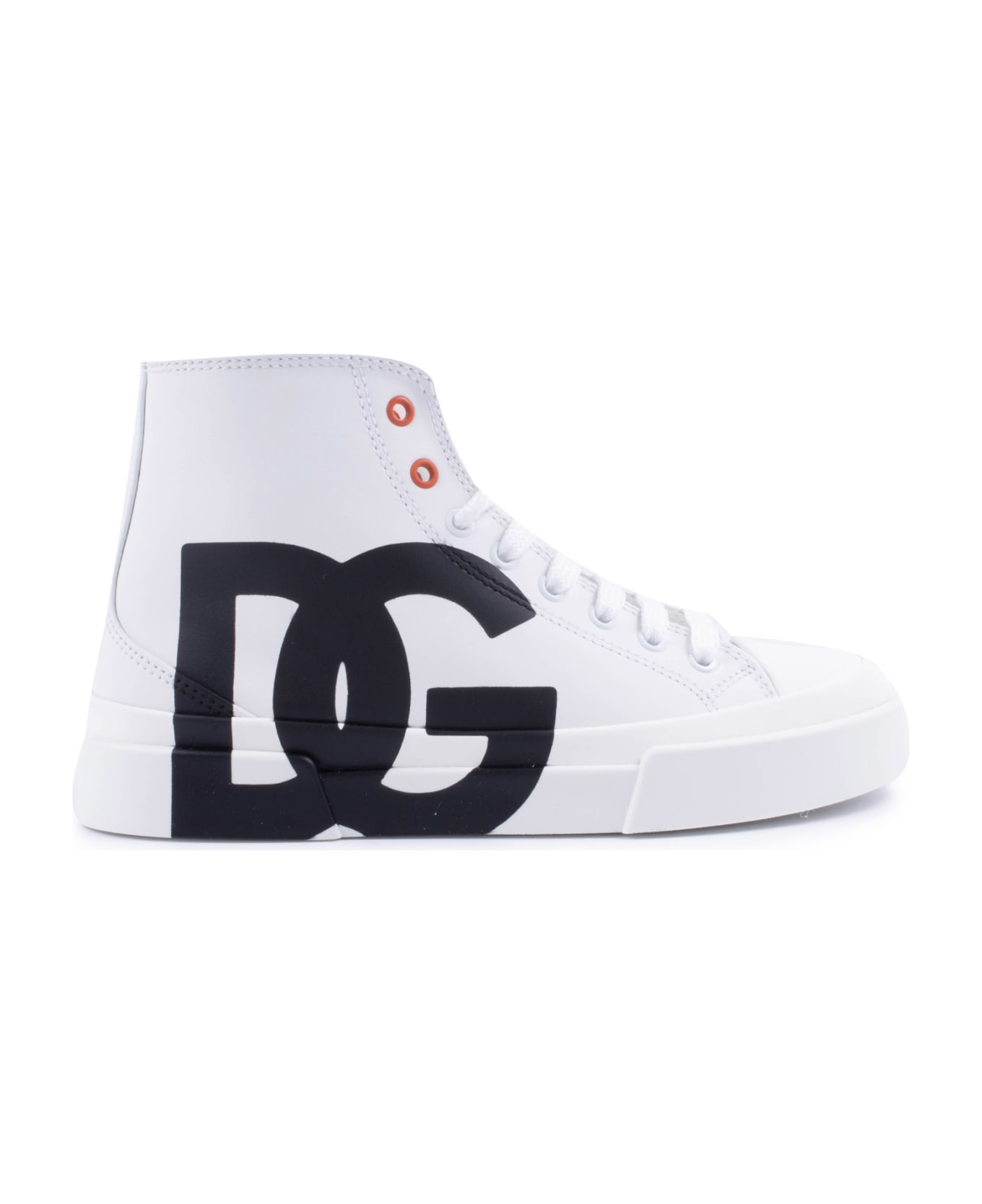 Dolce & Gabbana High Top Portofino In Calf Leather With Dg Logo - White