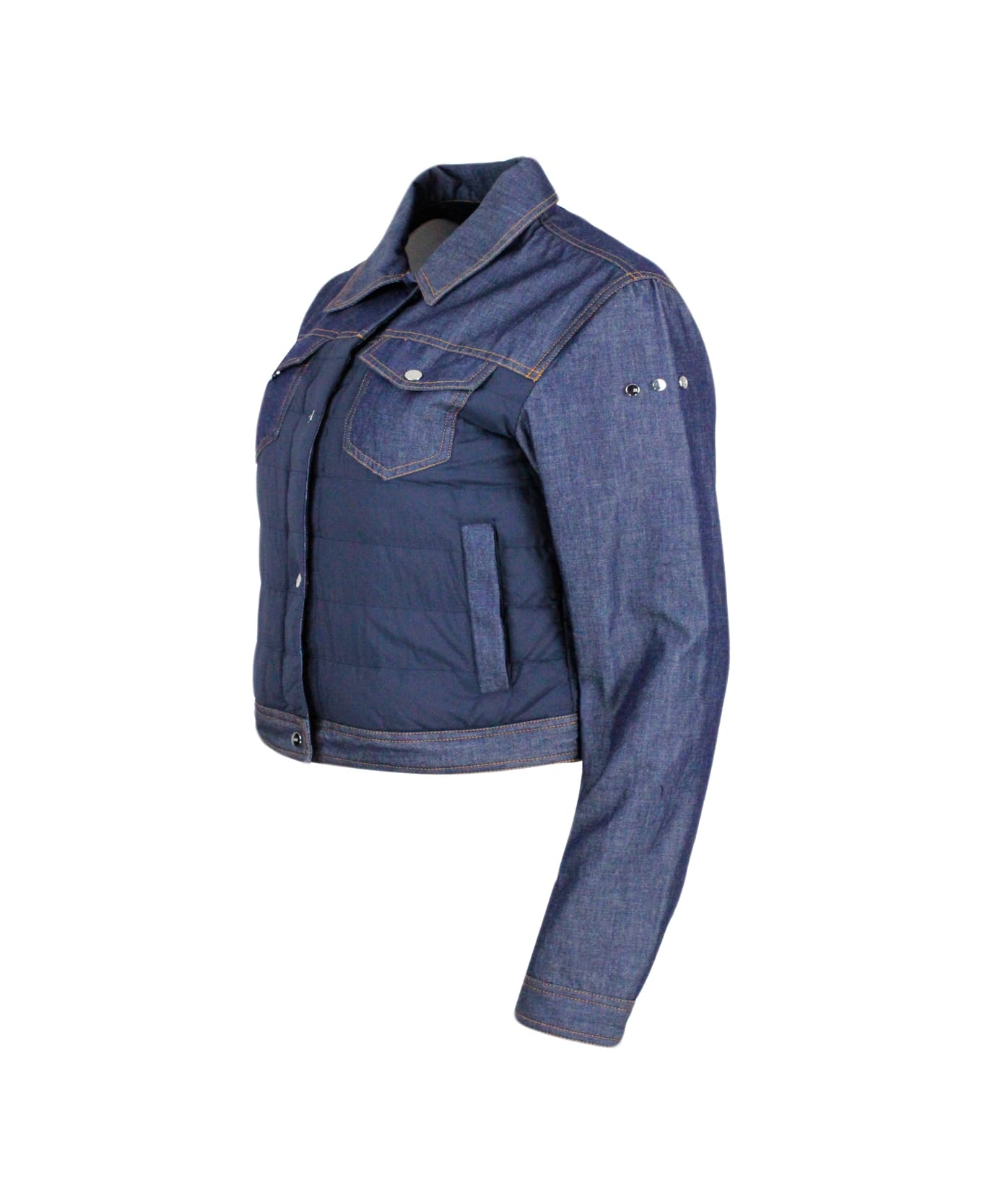 Add Jacket In Soft Denim With Lightly Padded Technical Fabric Parts And Zip Closure. - Denim