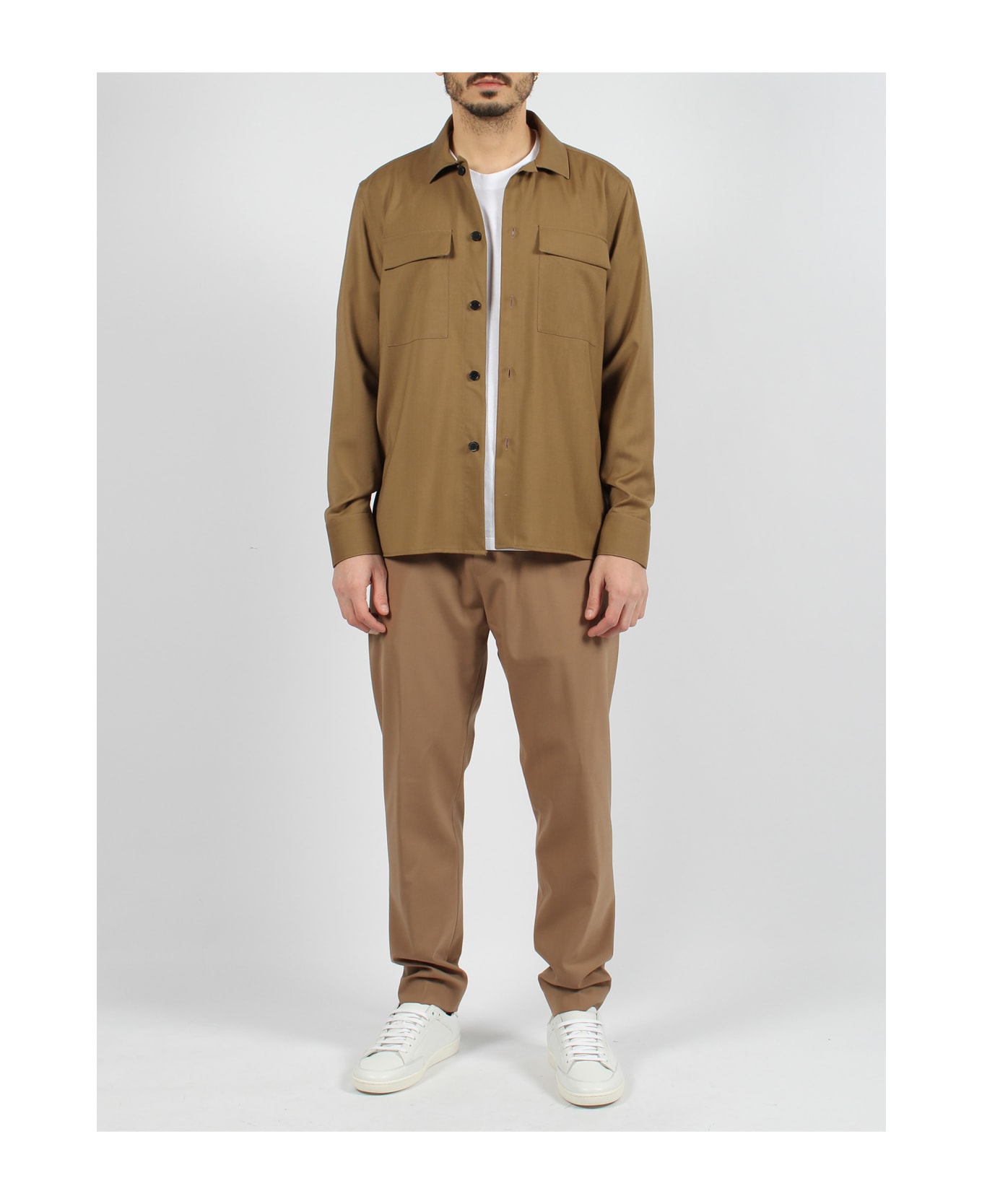 Low Brand Tropical Wool Shirt Jacket - Brown シャツ