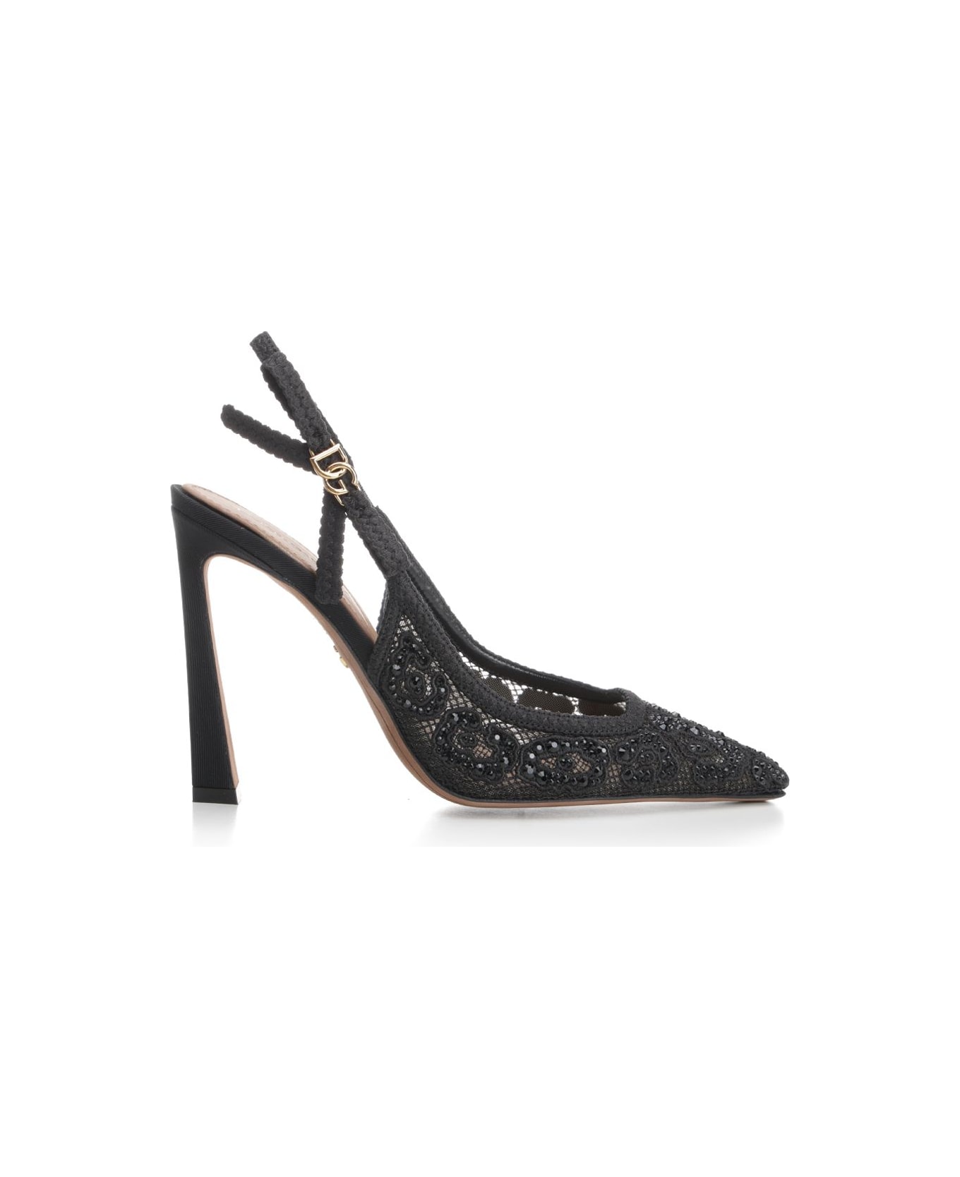 Dolce & Gabbana Lace And Rhinestones Sling Back - Black
