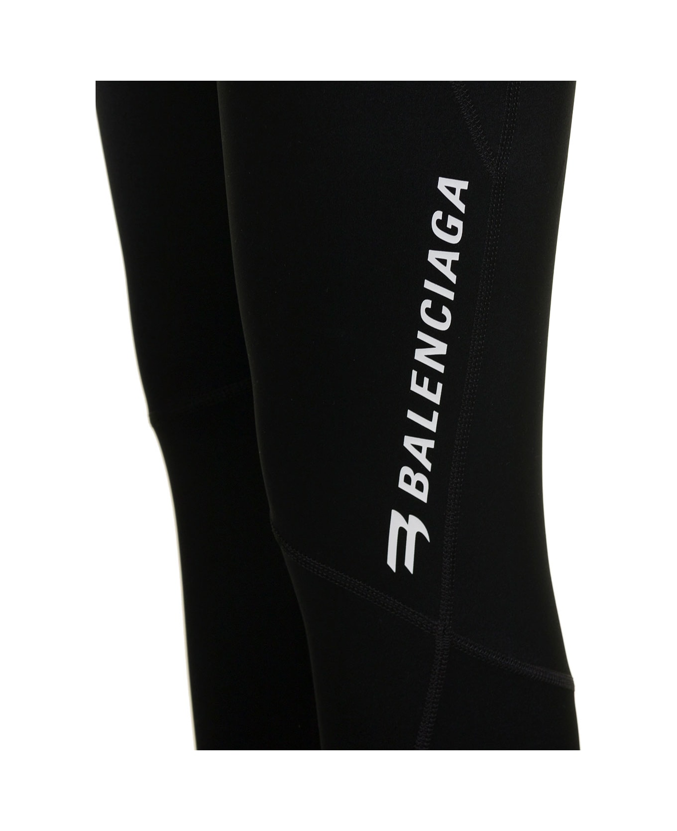 Balenciaga Leggings With Side Logo Detail In Stretch Spandex - Black