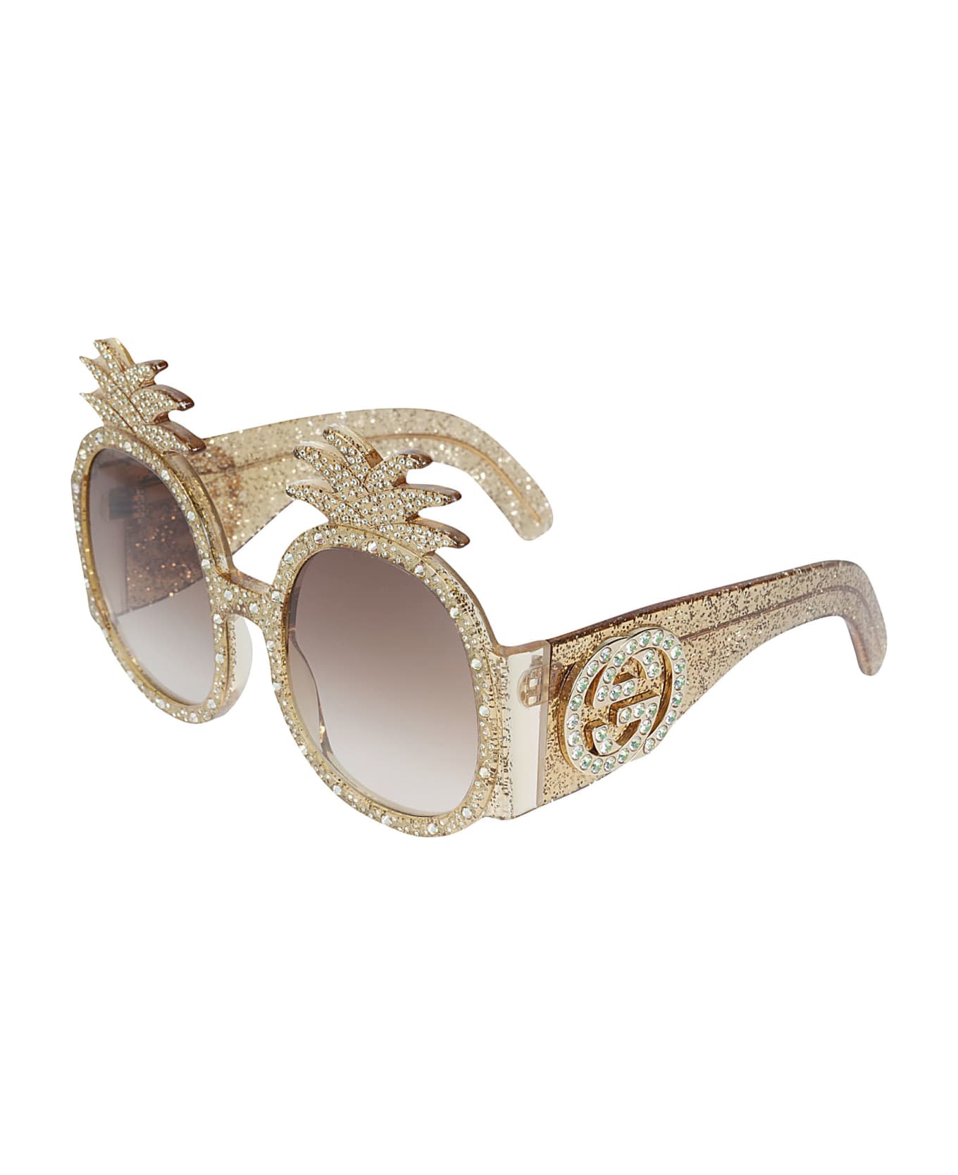 Gucci Eyewear Embellished Frame Sunglasses - 001 gold gold brown サングラス
