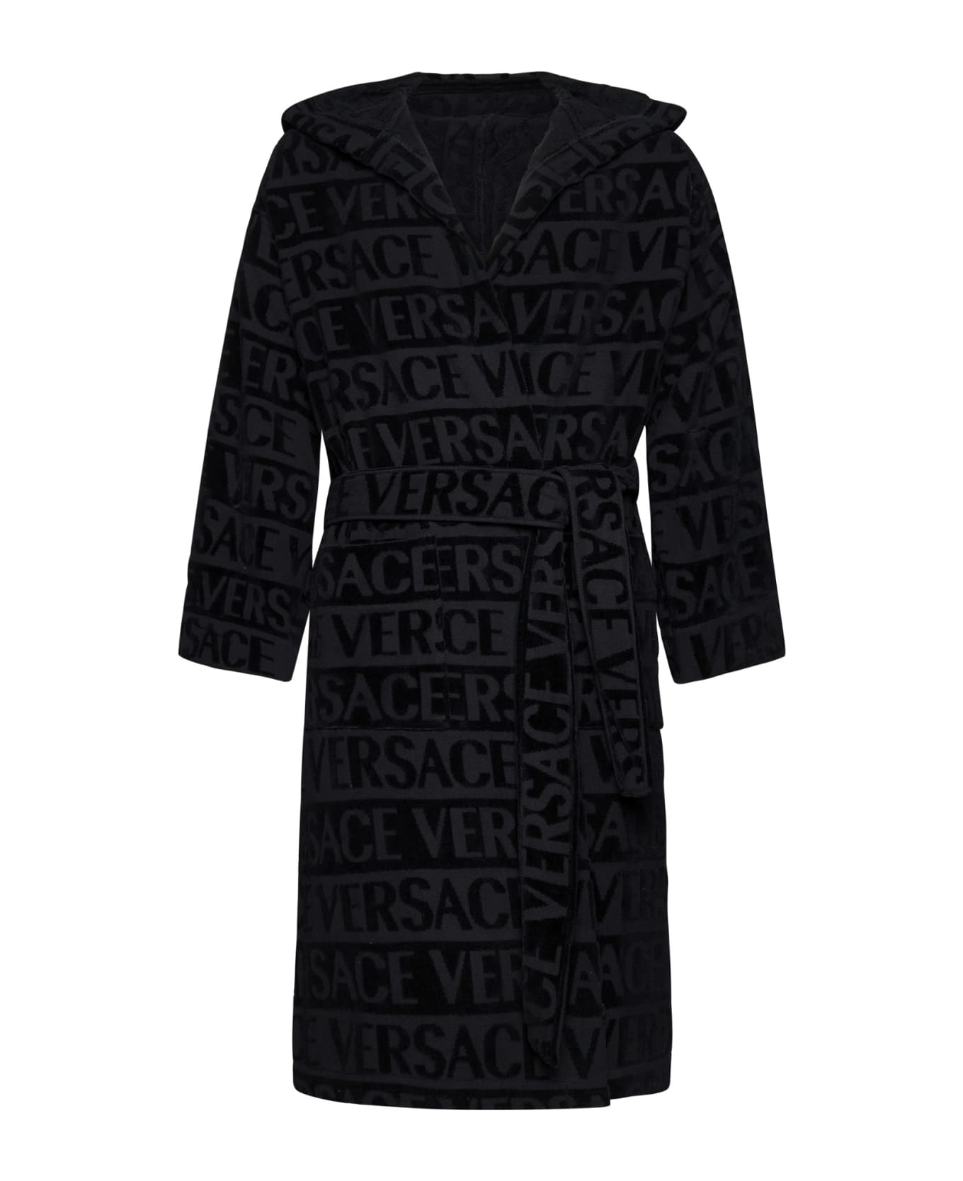 Versace Sequin Logo Bathrobe - Black