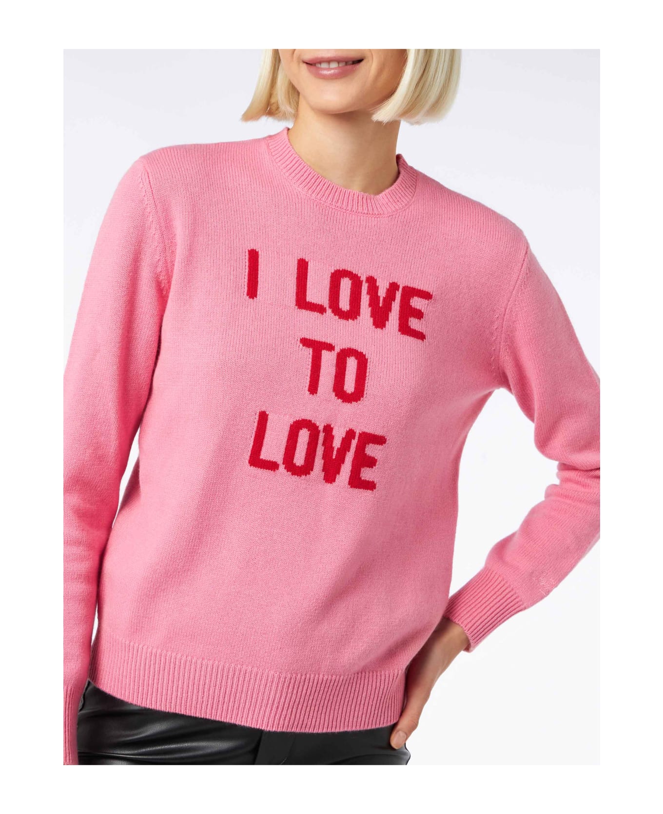 MC2 Saint Barth Woman Crewneck Pink Sweater I Love To Love Jacquard | Niki Dj Special Edition - PINK