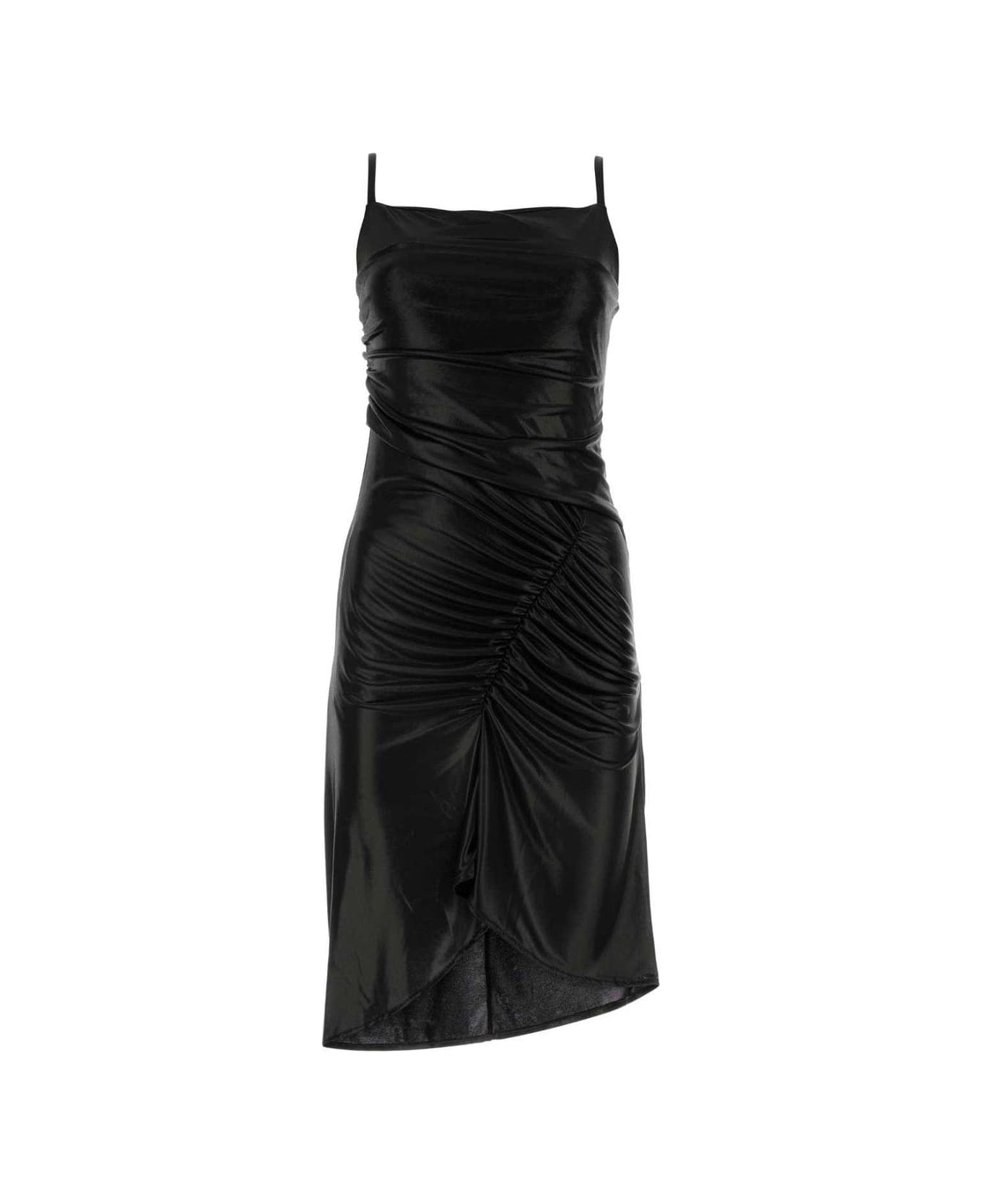 Marine Serre Crescent Moon-printed Ruched Midi Dress - Black ワンピース＆ドレス