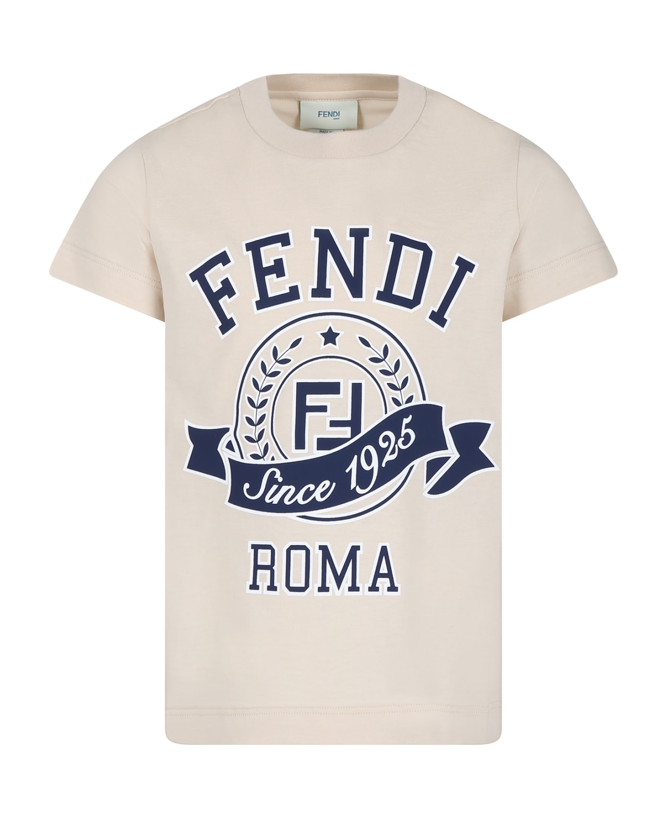 Fendi Beige T-shirt For Kids With Logo Print - Beige