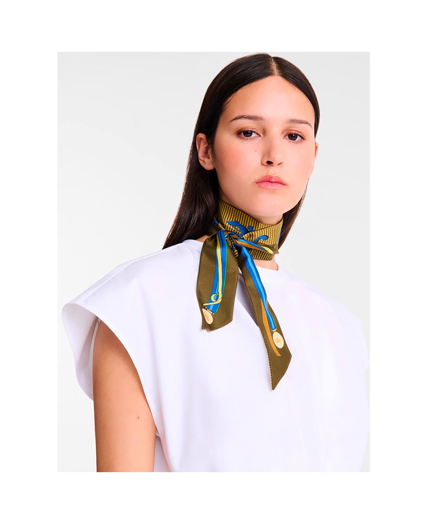 Longchamp Green Scarf With Logo Lettering Print In Silk Woman - Green