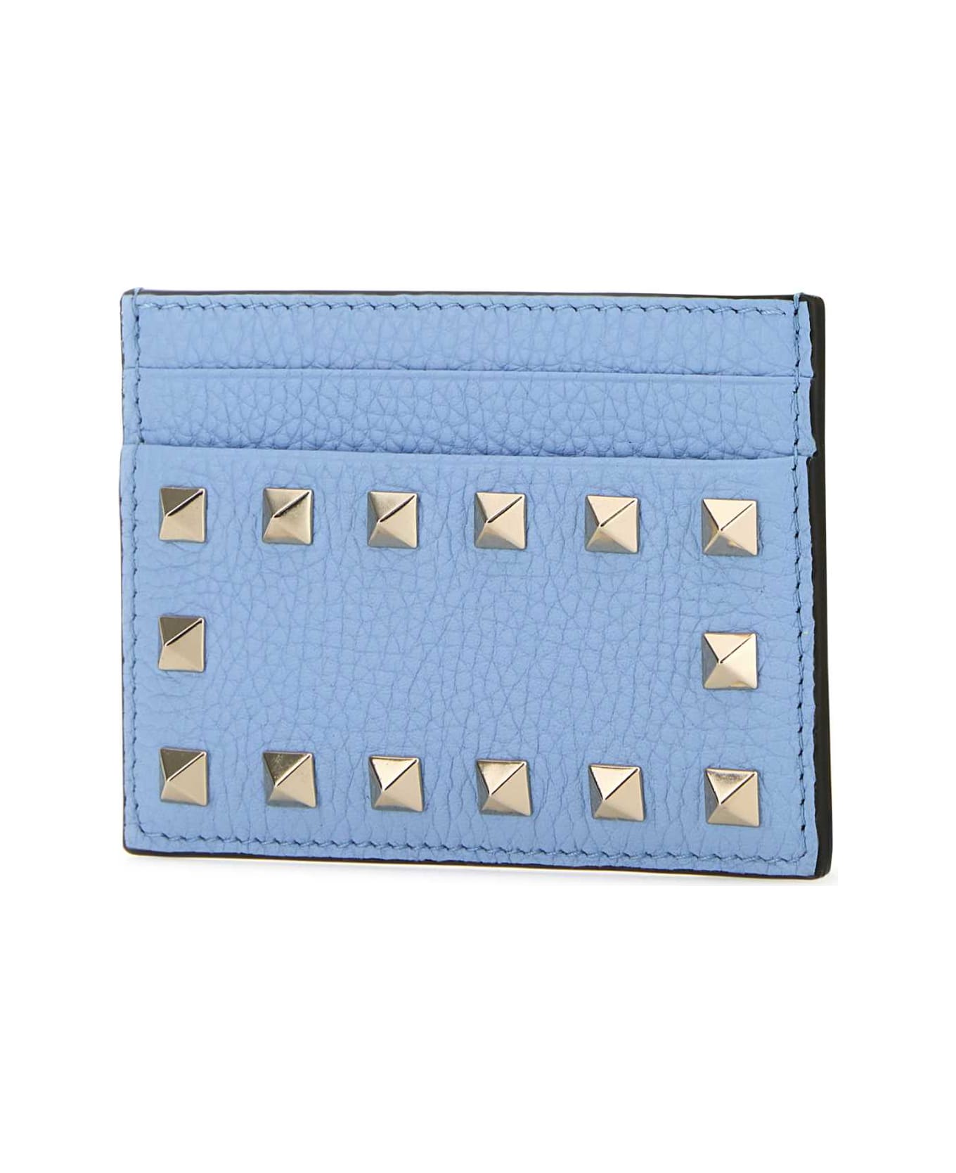 Valentino Garavani Light Blue Leather Rockstud Card Holder - POPELINEBLUE