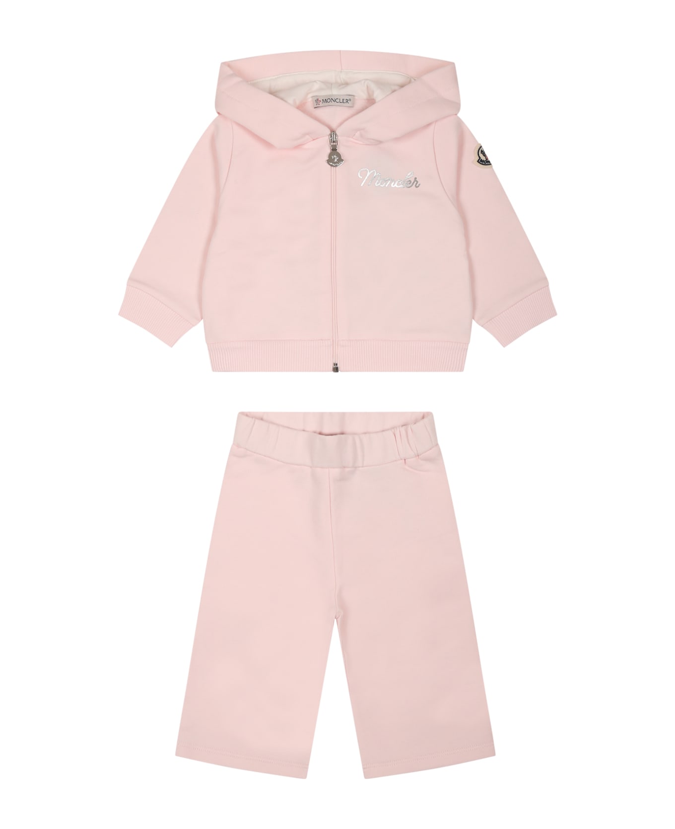Moncler Pink Suit For Baby Girl With Logo - Pink ボトムス
