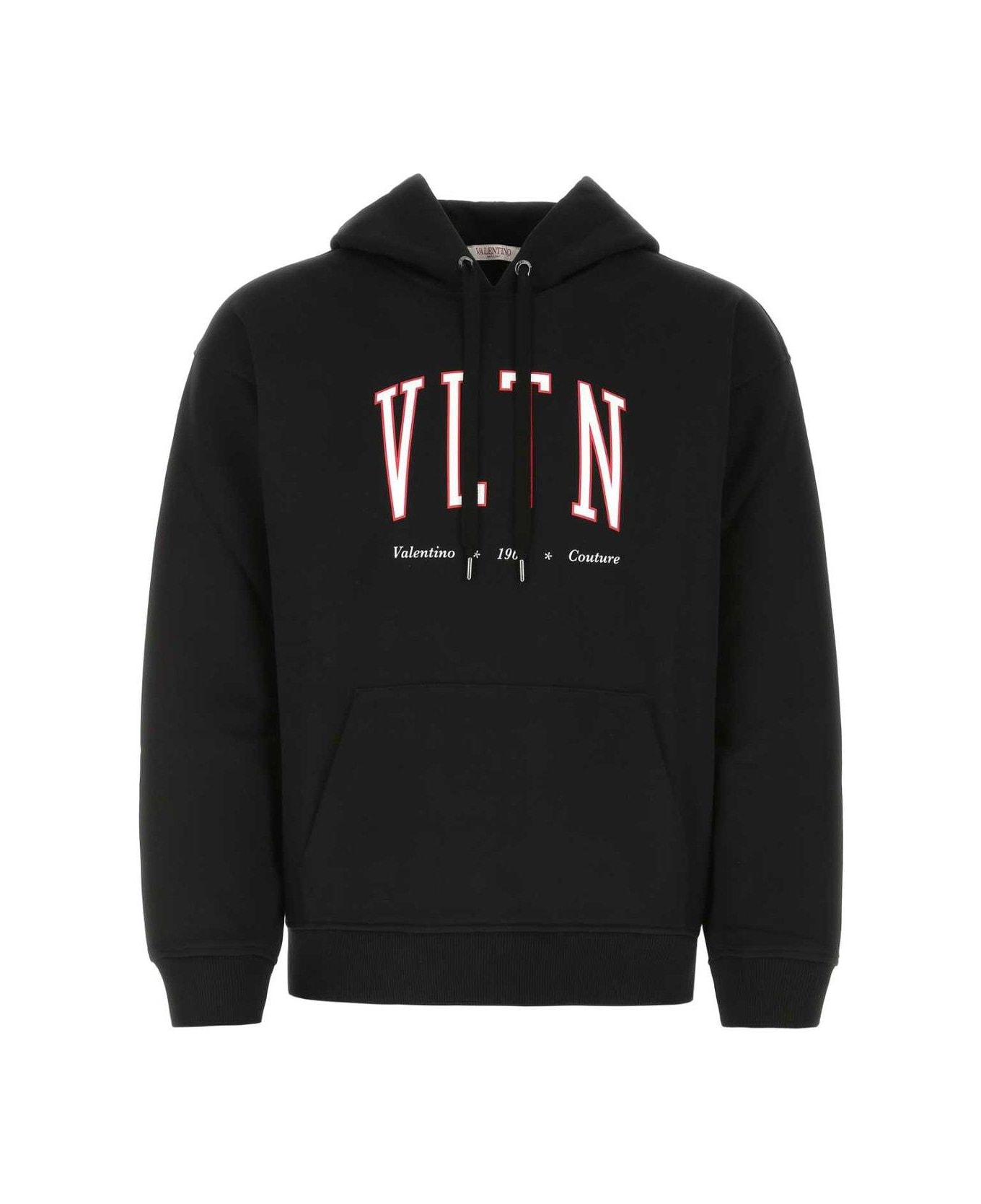 Valentino Vltn Logo Printed Long-sleeved Hoodie - Nero