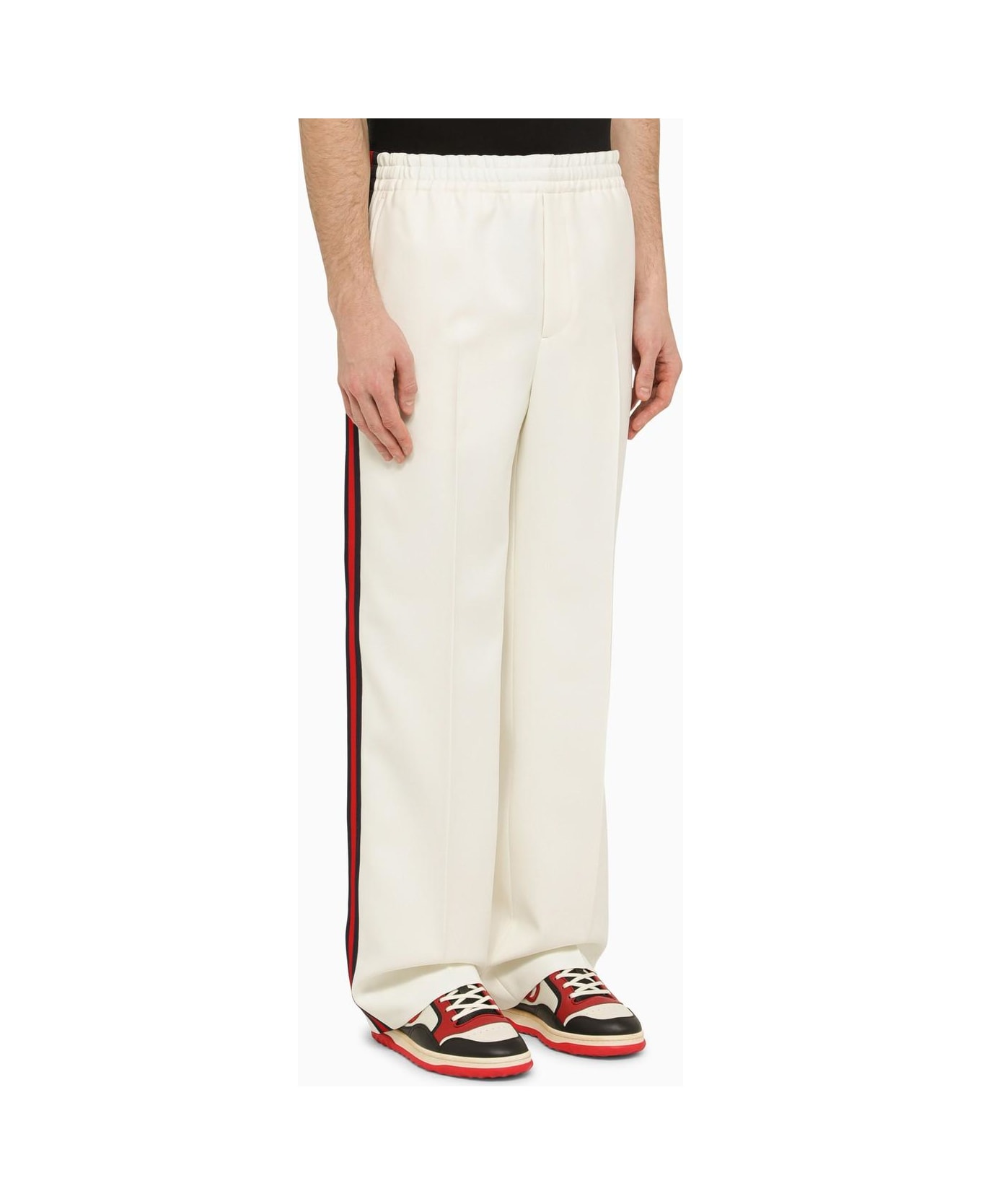 Gucci White Trousers With Web Ribbon - OFFWHITEMIX
