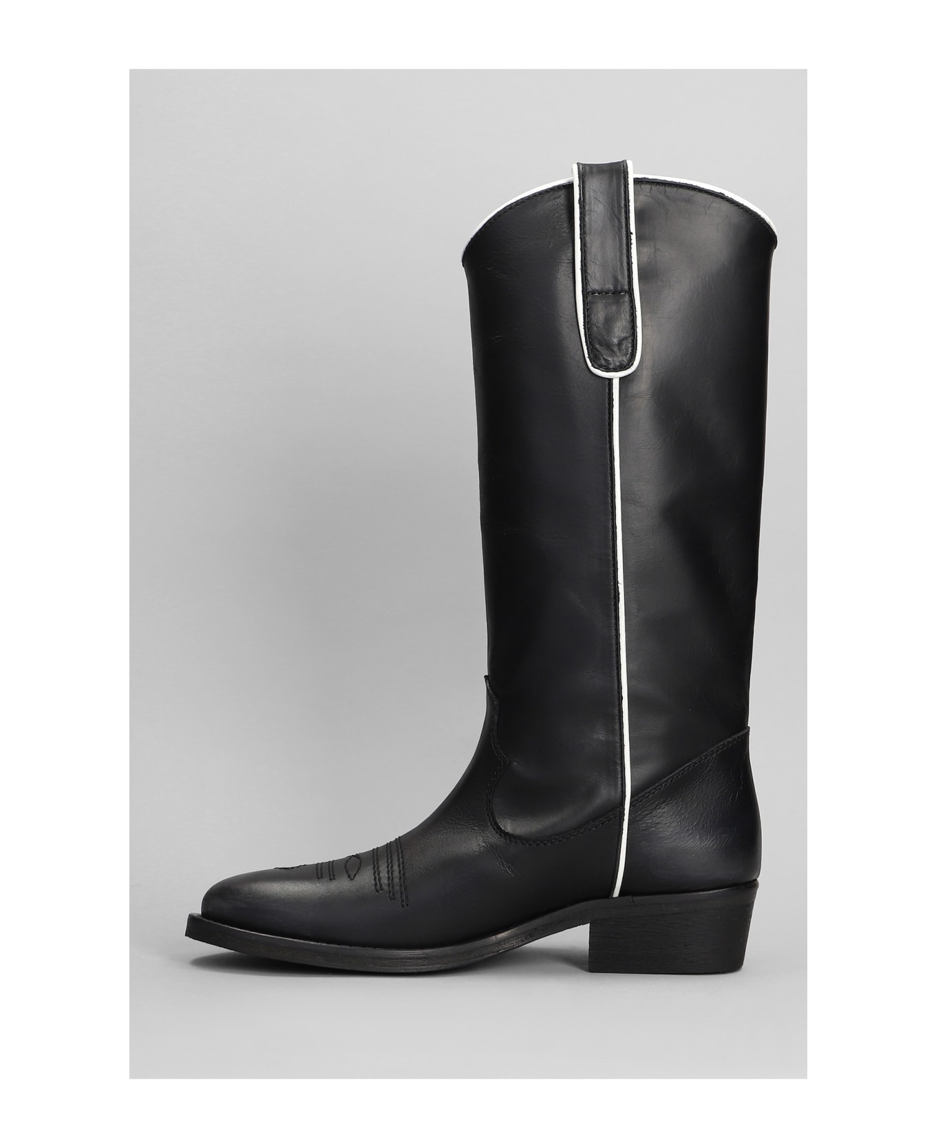 Via Roma 15 Texan Boots In Black Leather - black