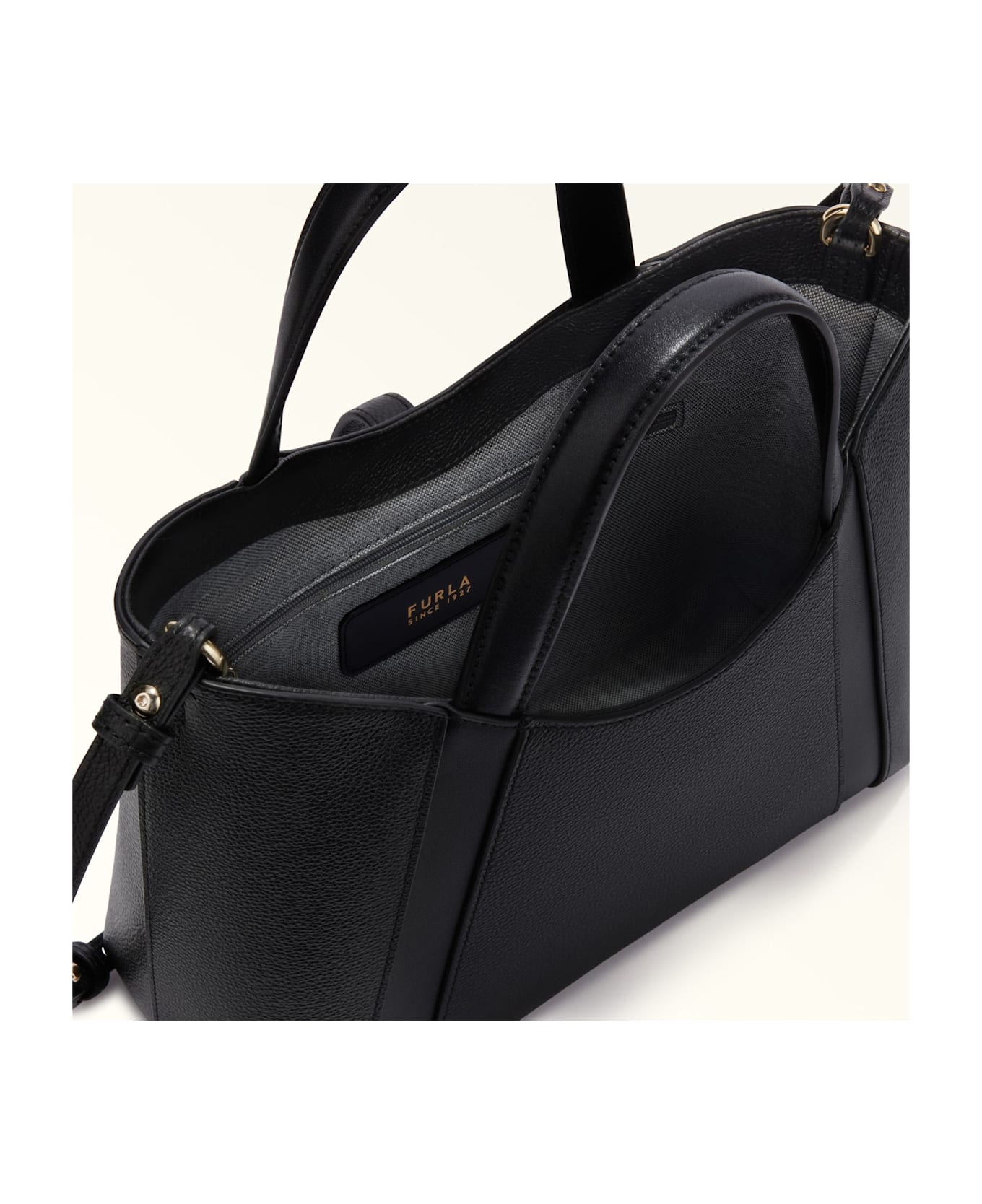 Furla Goccia S Leather Tote Handbag, Black - black