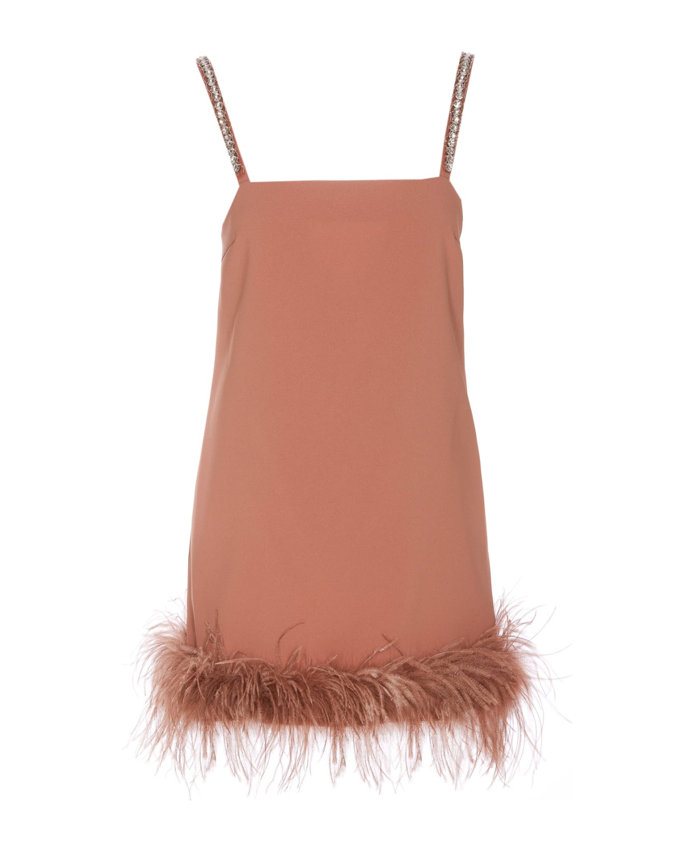 Pinko Short Dress With Feathers - Brown ワンピース＆ドレス