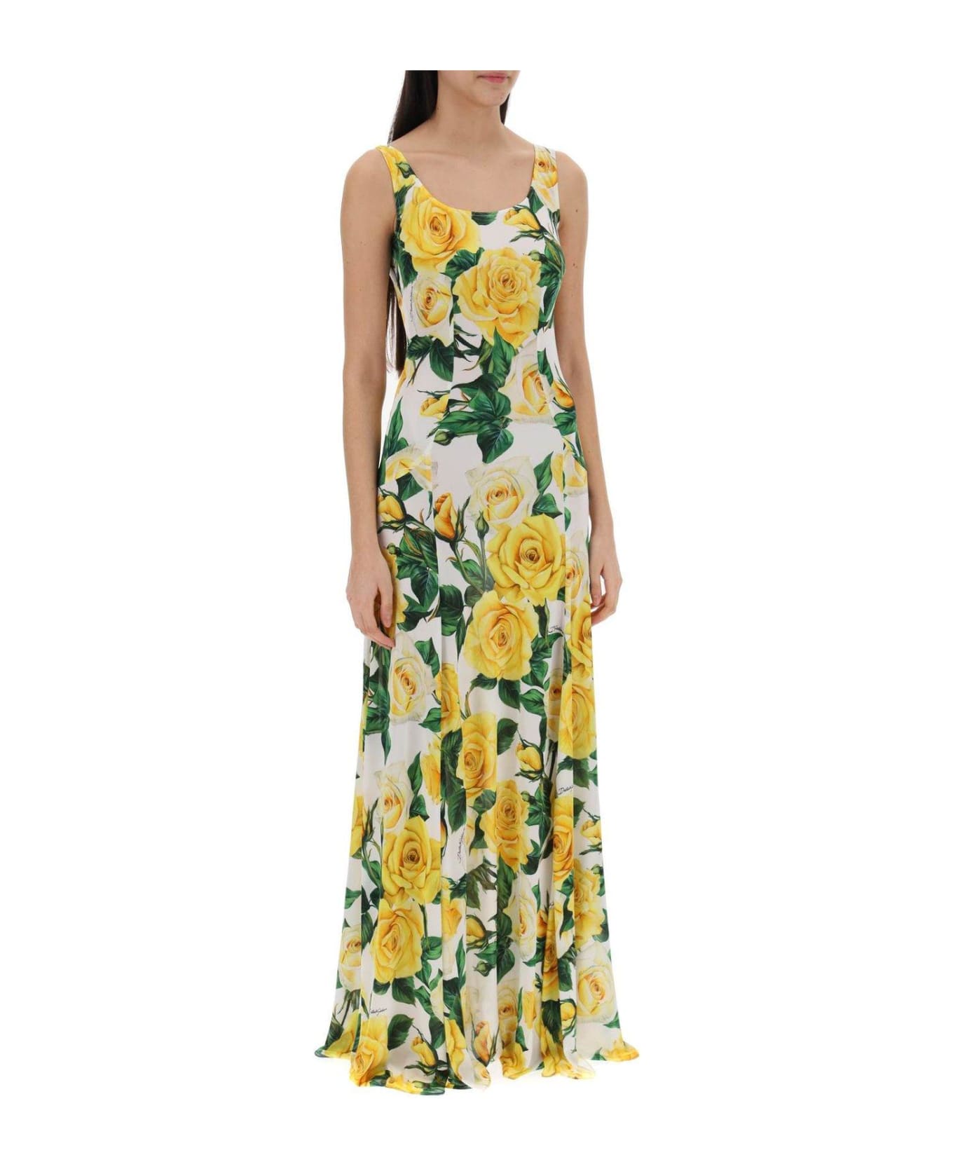 Dolce & Gabbana Sleeveless Midi Dress - Yellow, green, white
