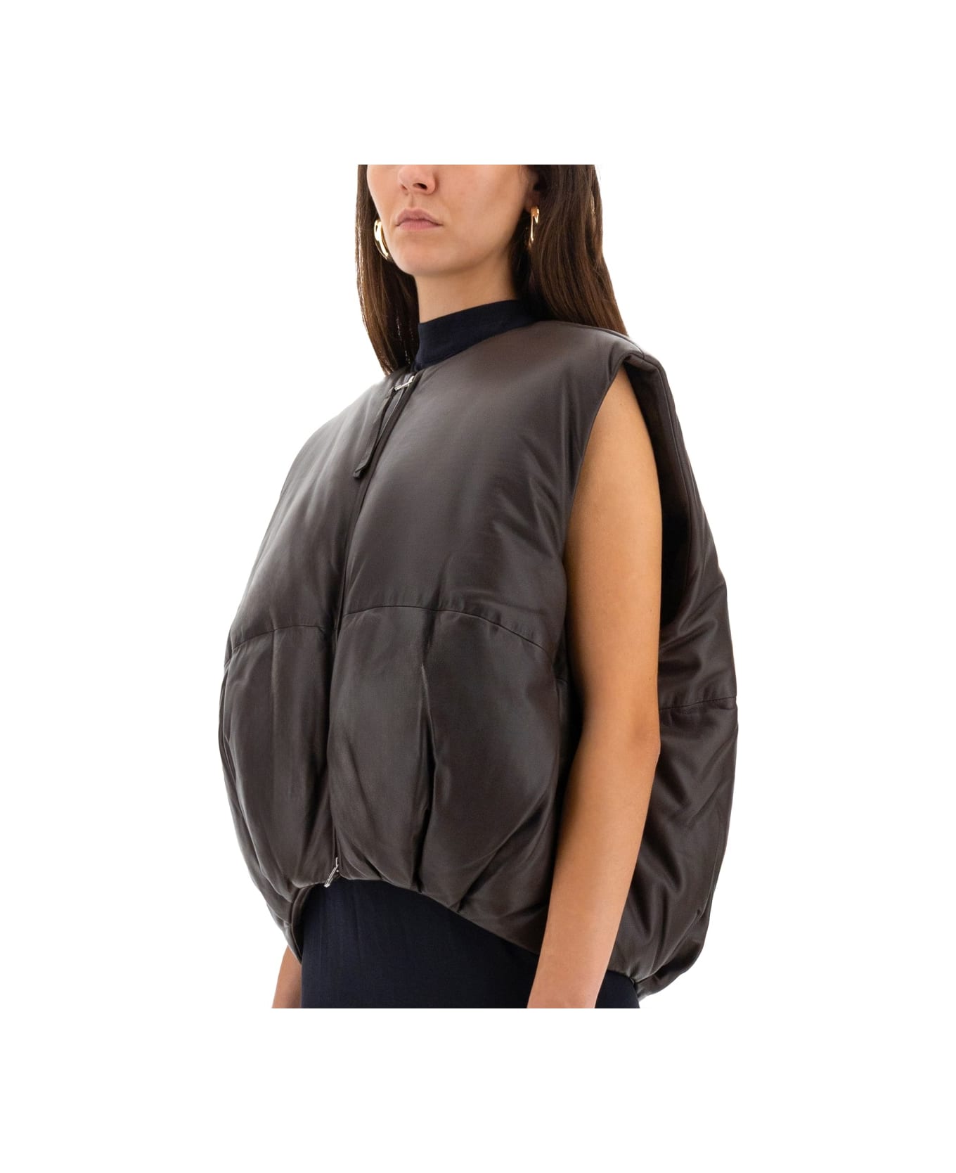 Alysi Leather "puffer" Vest - BROWN