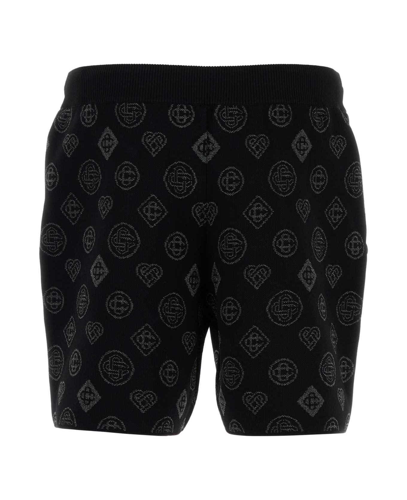 Casablanca Embroidered Stretch Jacquard Bermuda Shorts - BLACK