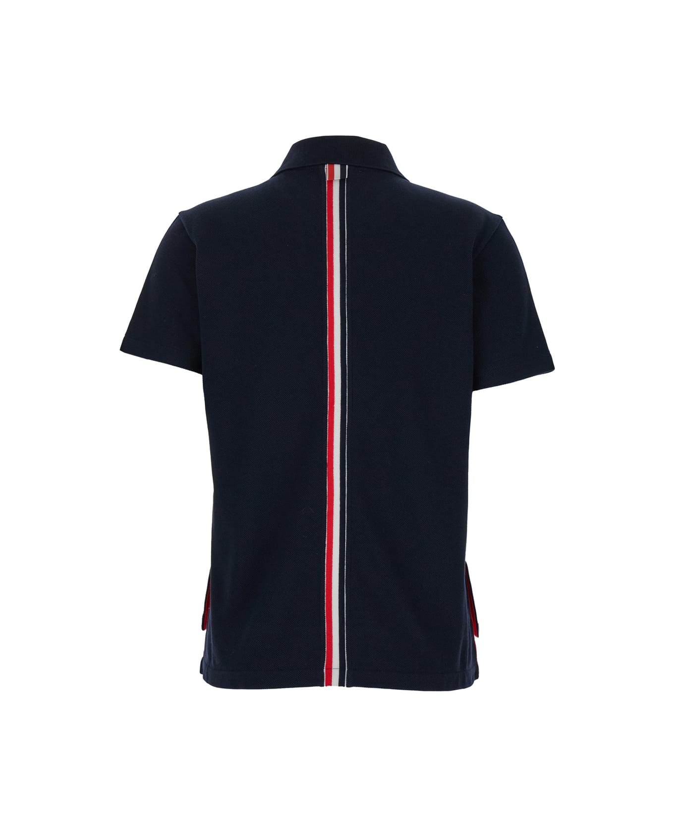 Thom Browne Relaxed Fit Short Sleeve Polo W/ Center Back Rwb Stripe In Classic Pique - Blu