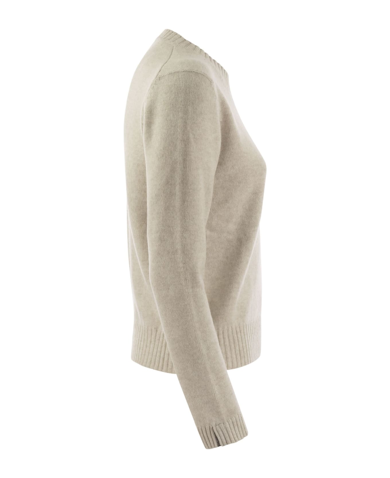 Brunello Cucinelli Cashmere Sweater With Shiny Cuff Details - Pearl