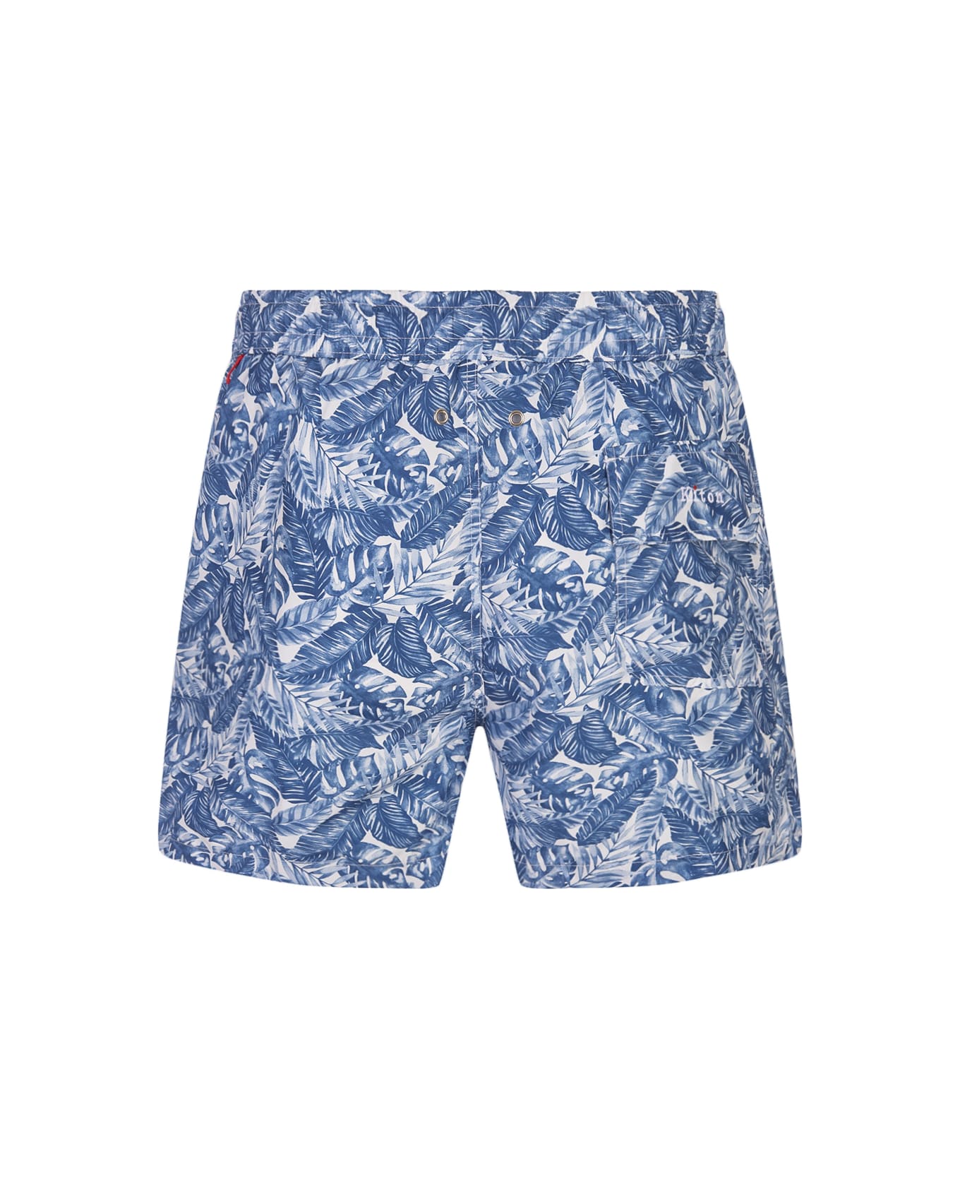 Kiton White Swim Shorts With Blue Foliage Print - Blue スイムトランクス