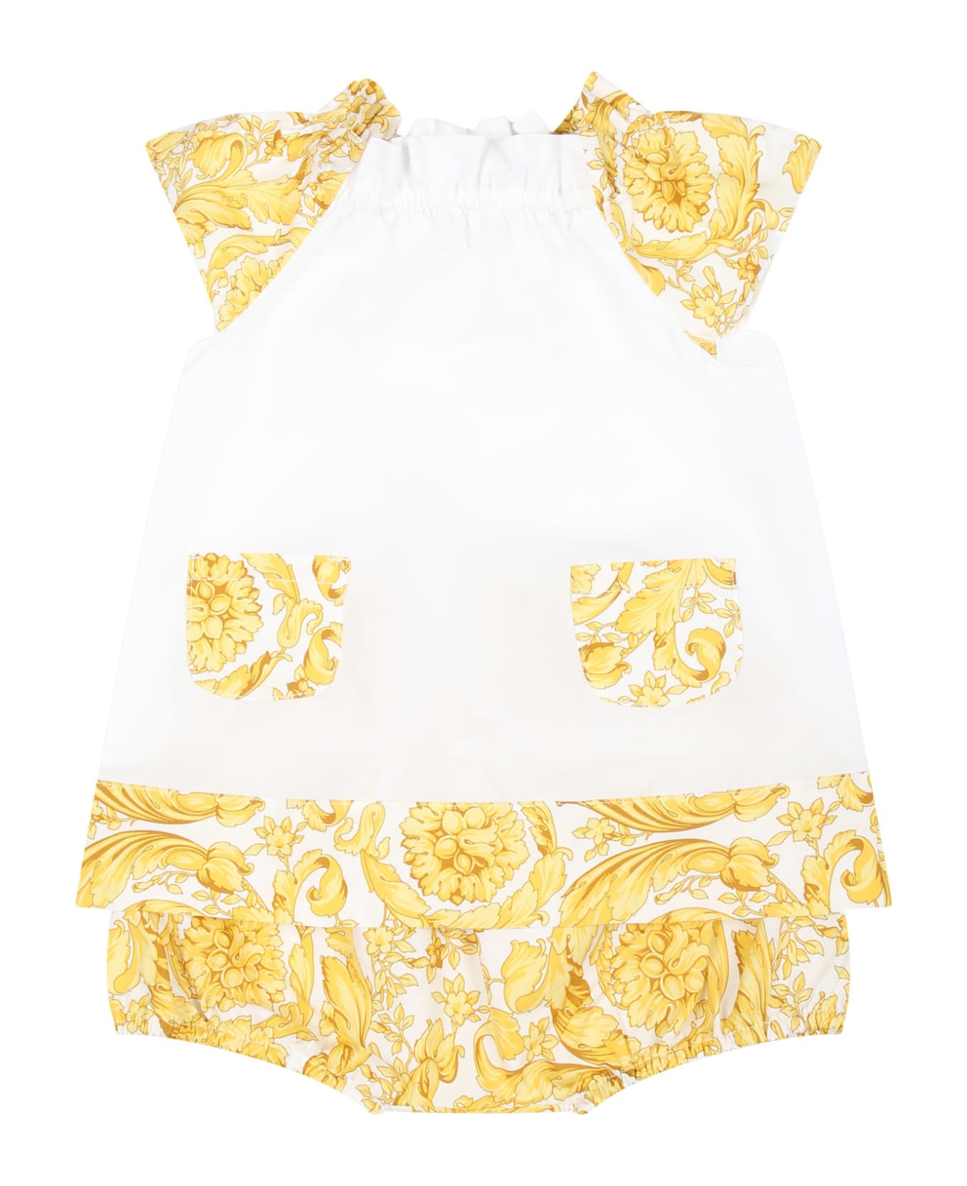 Versace White Set For Baby Girl With Baroque Print - Beige ボトムス