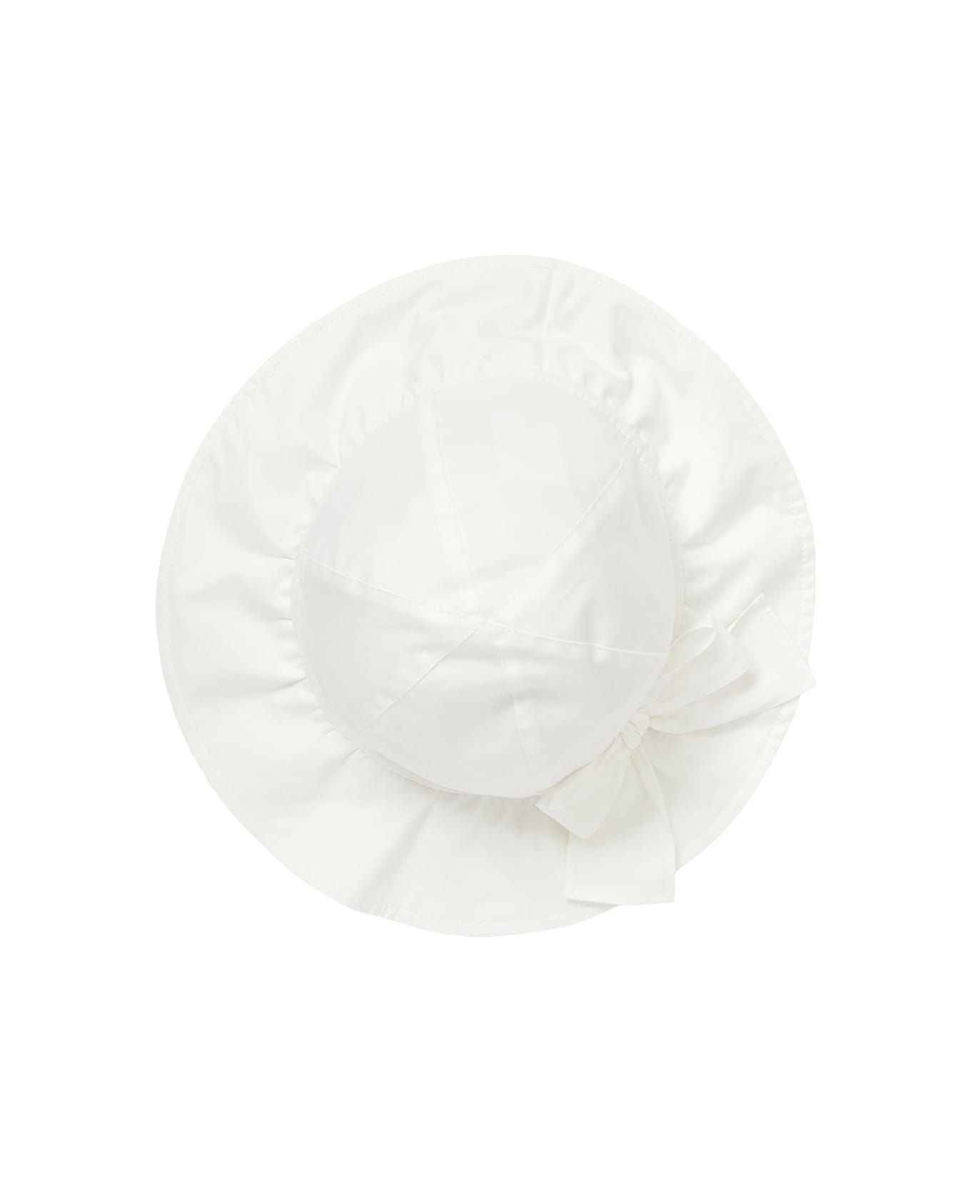 Il Gufo White Stretch Poplin Hat With Bow - White