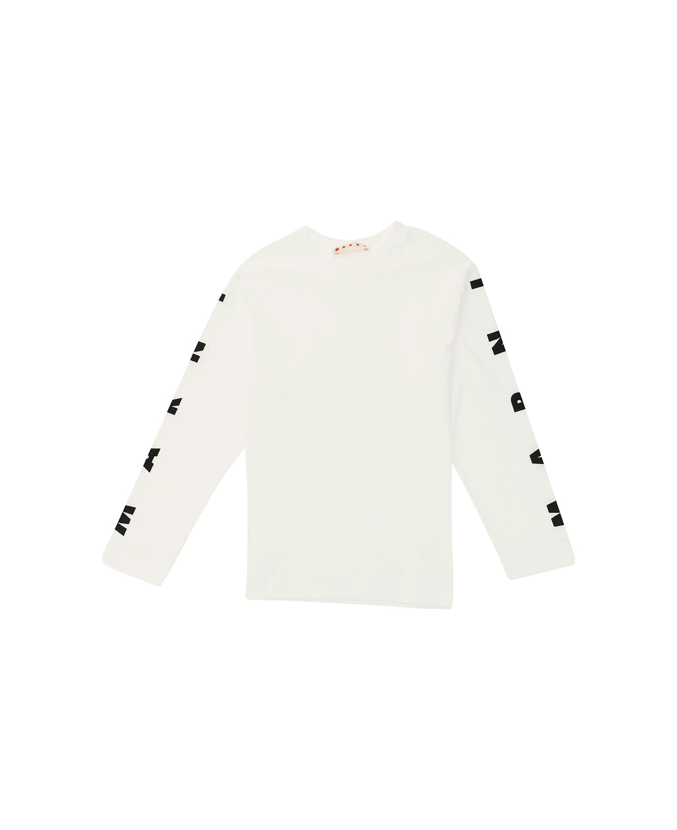 Marni Boy Long Sleeve T-shirt With Logo On Sleeves In Cotton Boy - White