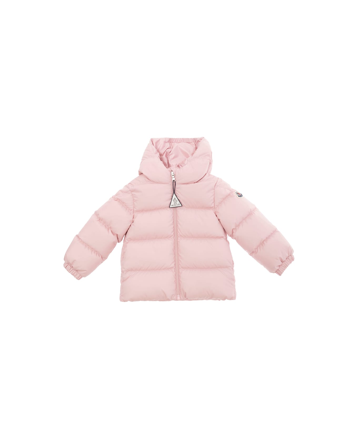 Moncler 'sharon' Pink Down Jacket With Logo Patch In Tech Fabric Baby - Pink コート＆ジャケット