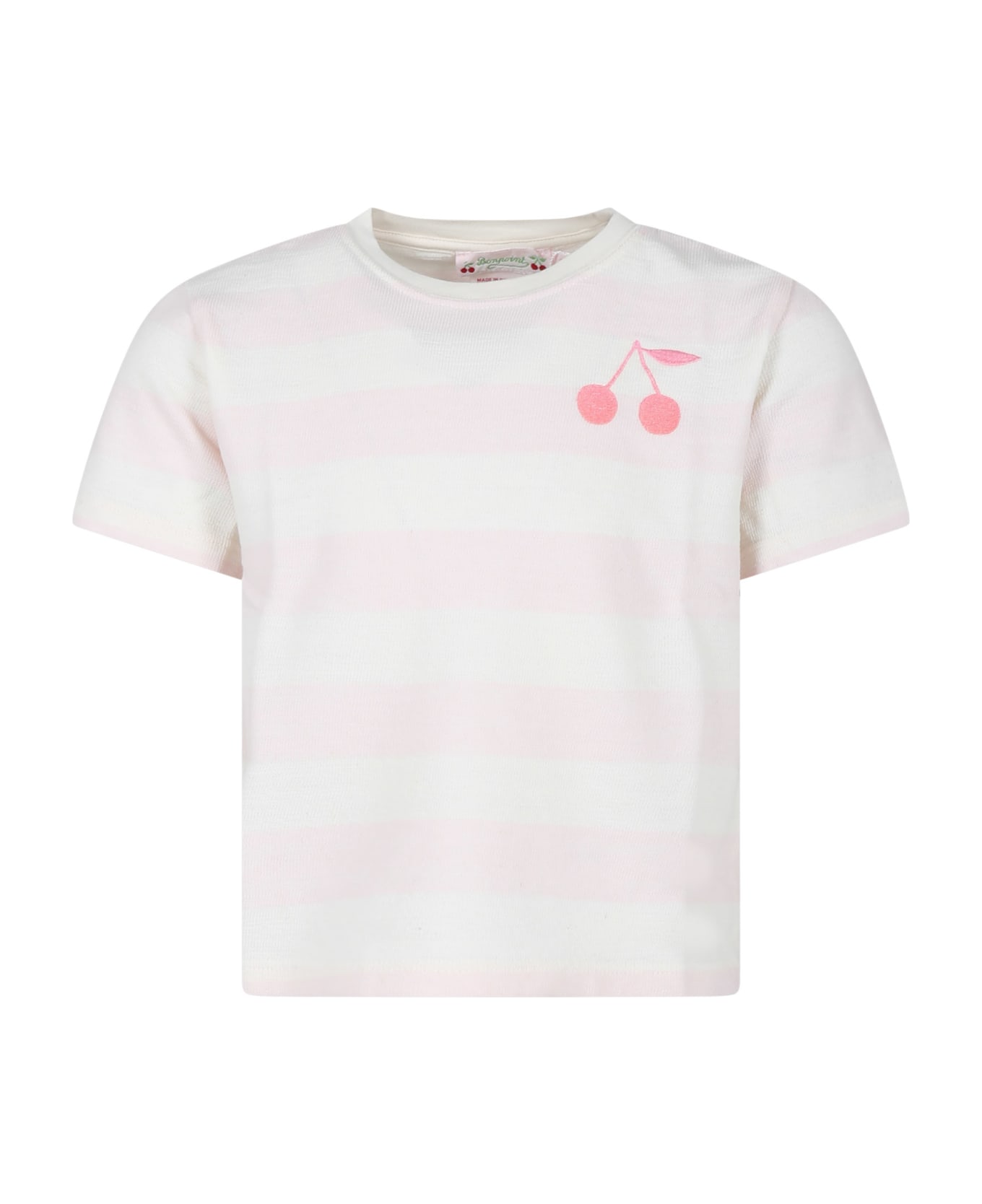 Bonpoint Ivory T-shirt For Girl With Iconic Cherries - White