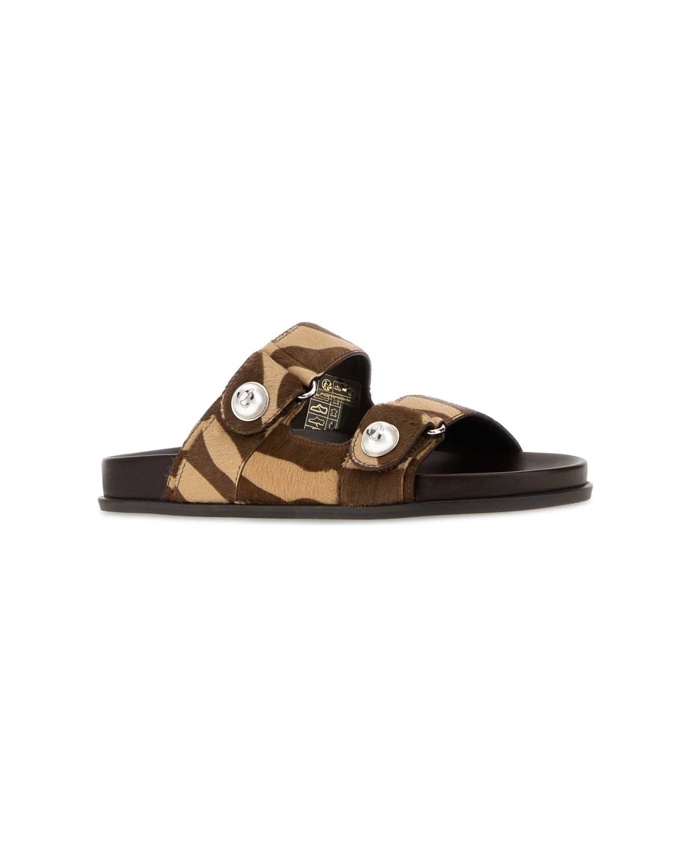 Jimmy Choo Printed Calf Hair Fayence Slippers - CHOCOLATEMIX